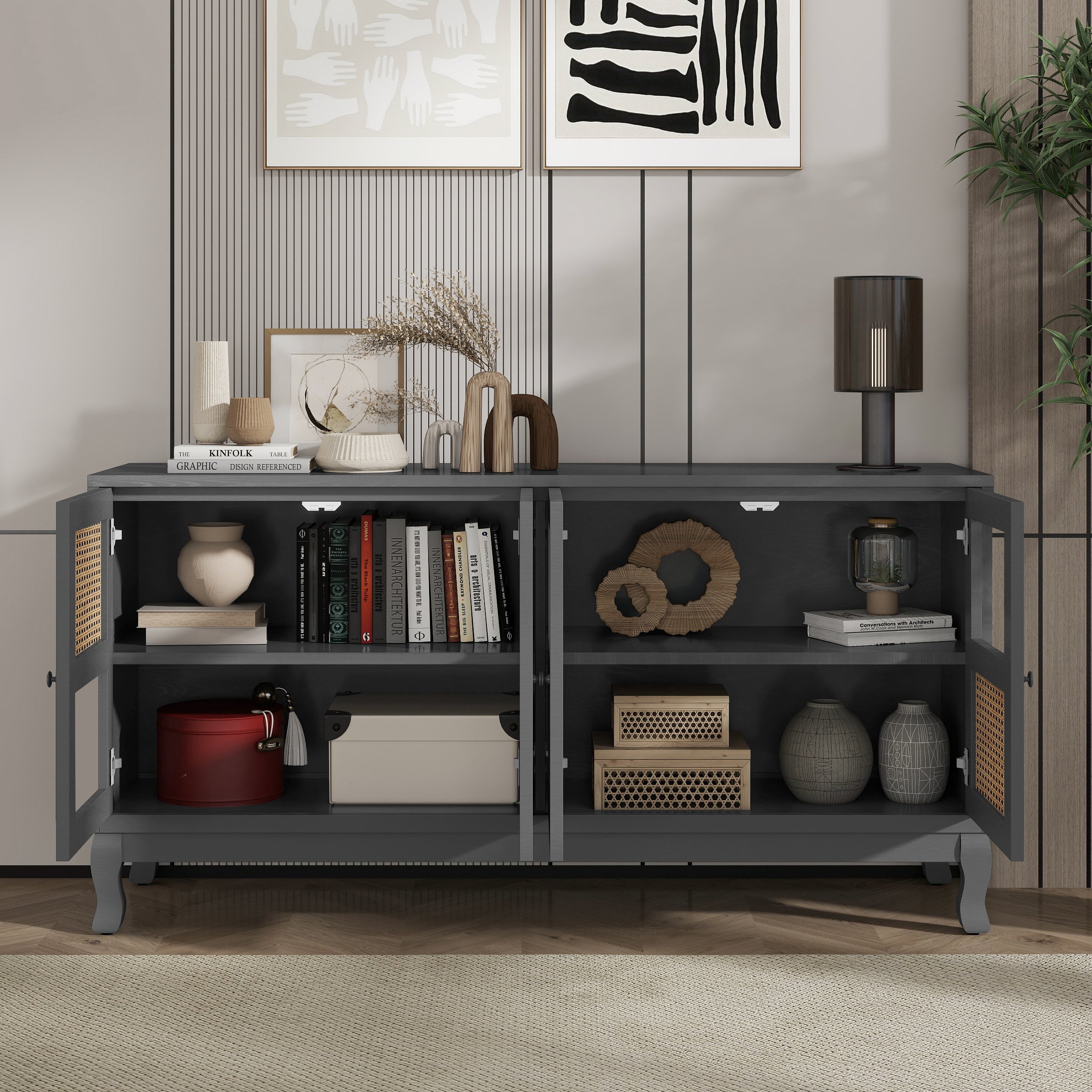 Retro Industrial Grey 4-Door Sideboard