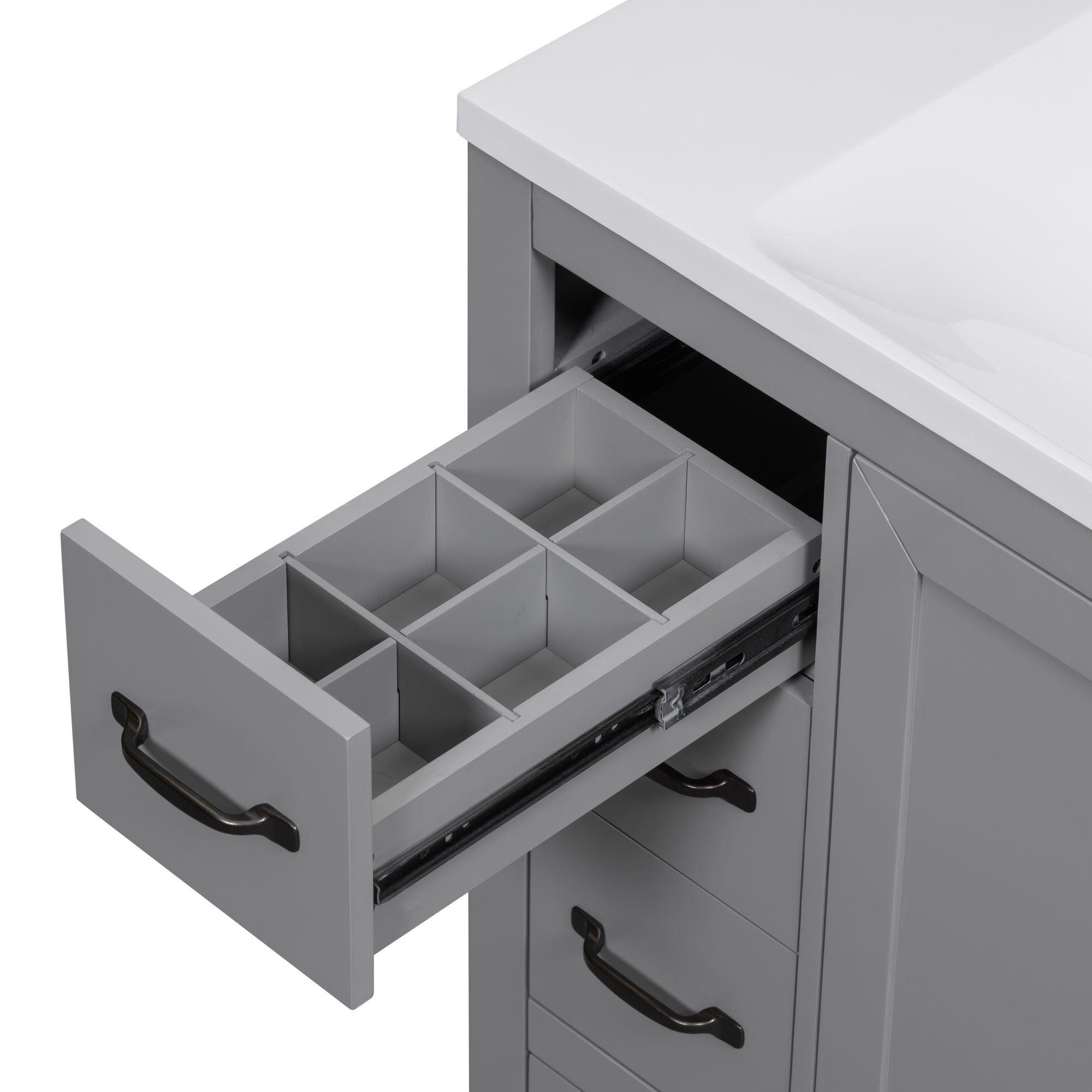 36" Bathroom Vanity Without Sink, Cabinet Base Only, 6 Drawers, Multi Functional Drawer Divider, Adjustable Shelf - Grey