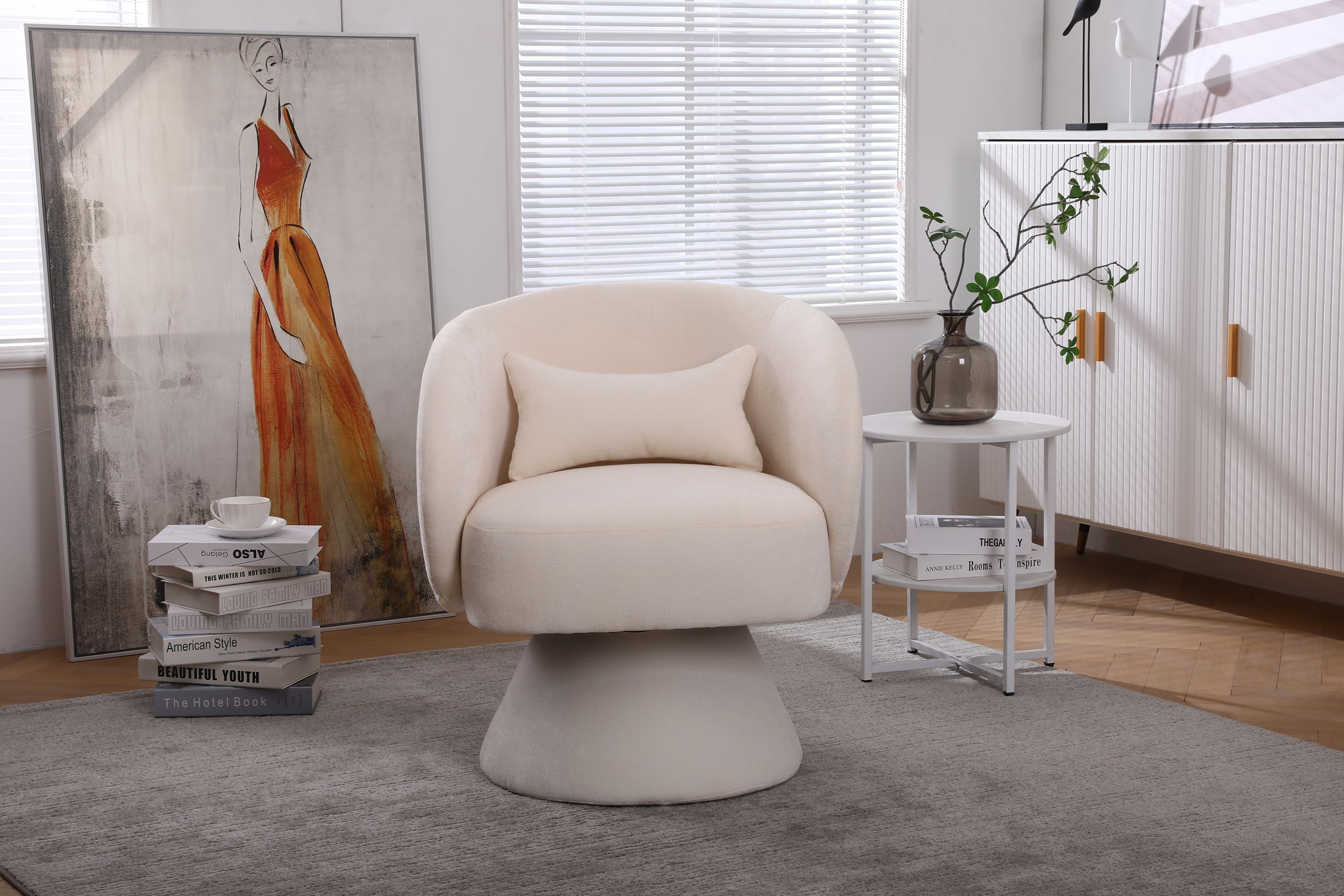 Swivel Accent Chair Armchair, Round Barrel Chair For Living Room Bedroom