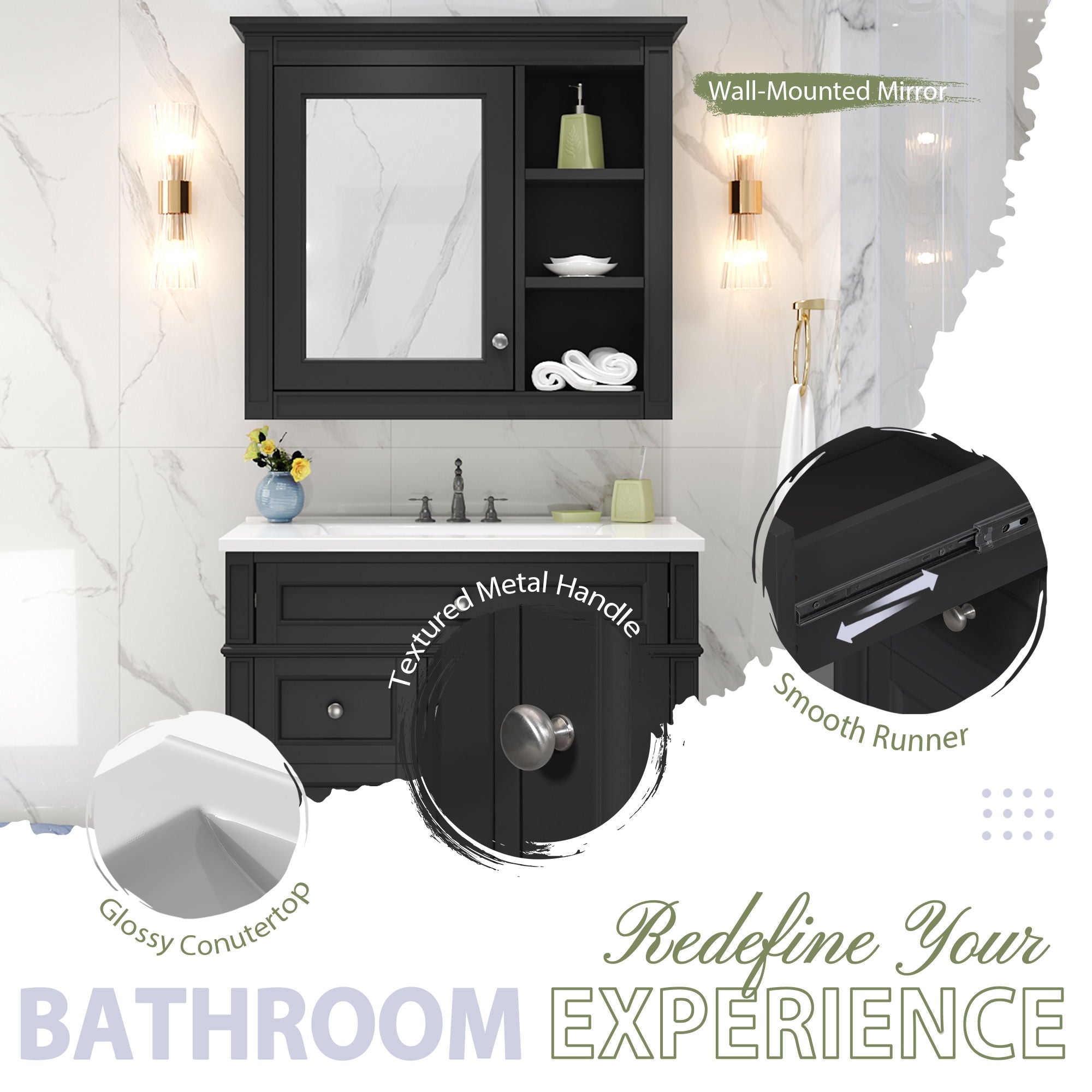 Bathroom Vanity With Medicine Cabinet, Royal Blue Mirror Cabinet, Modern Bathroom Storage Cabinet With 2 Soft Closing Doors And 4 Drawers