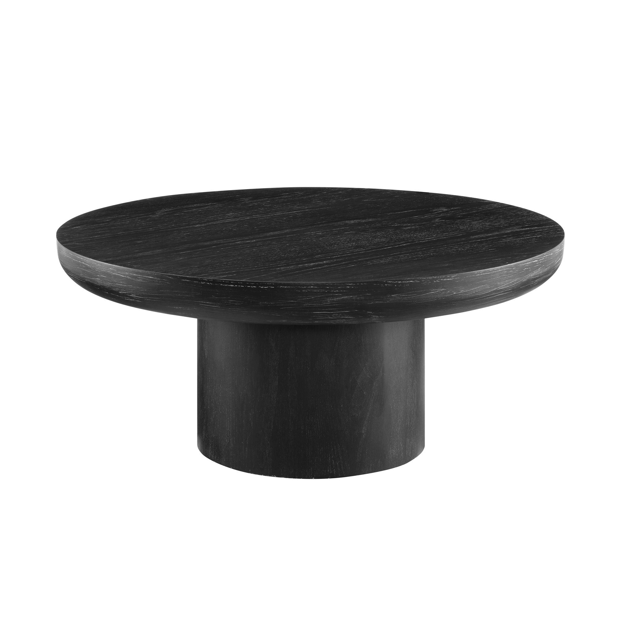 35.98 Inch Round Coffee Table with Cylindrical Black Legs