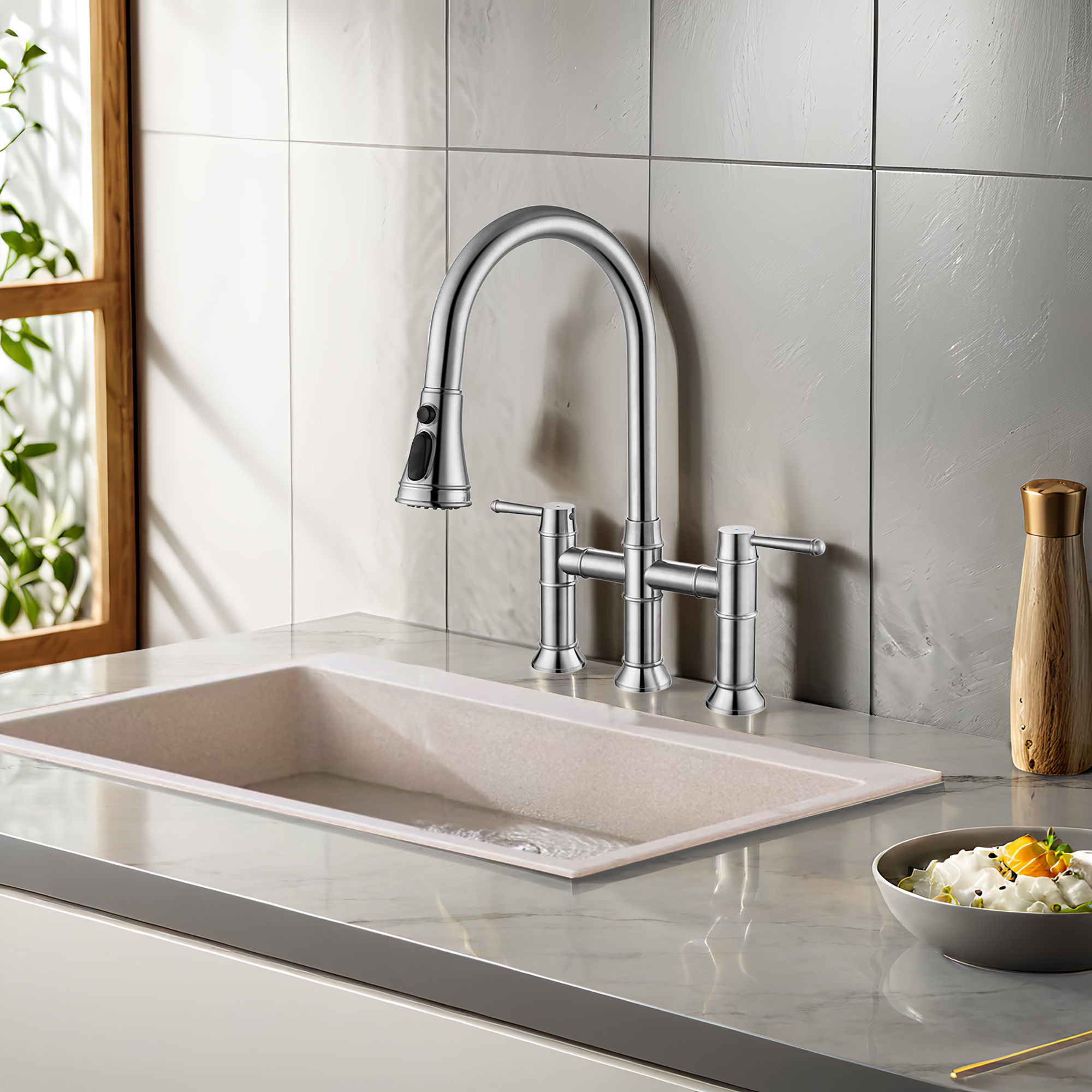Stainless Steel Kitchen Faucet With Pull Down Sprayer For Bar, Laundry, RV Utility Sink - Brushed Nickel