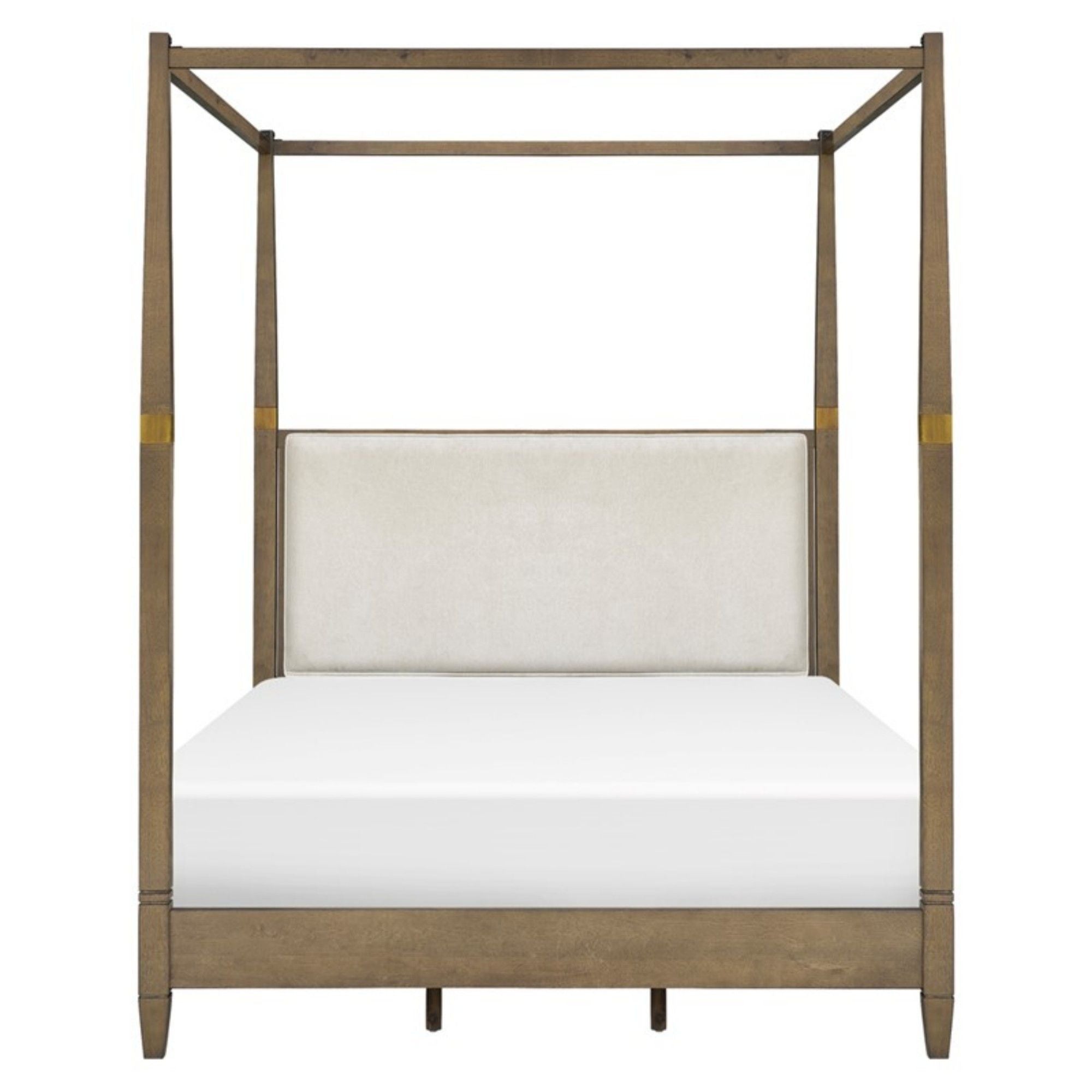 Queen Canopy Bed Frame With Upholstered Headboard - Brown