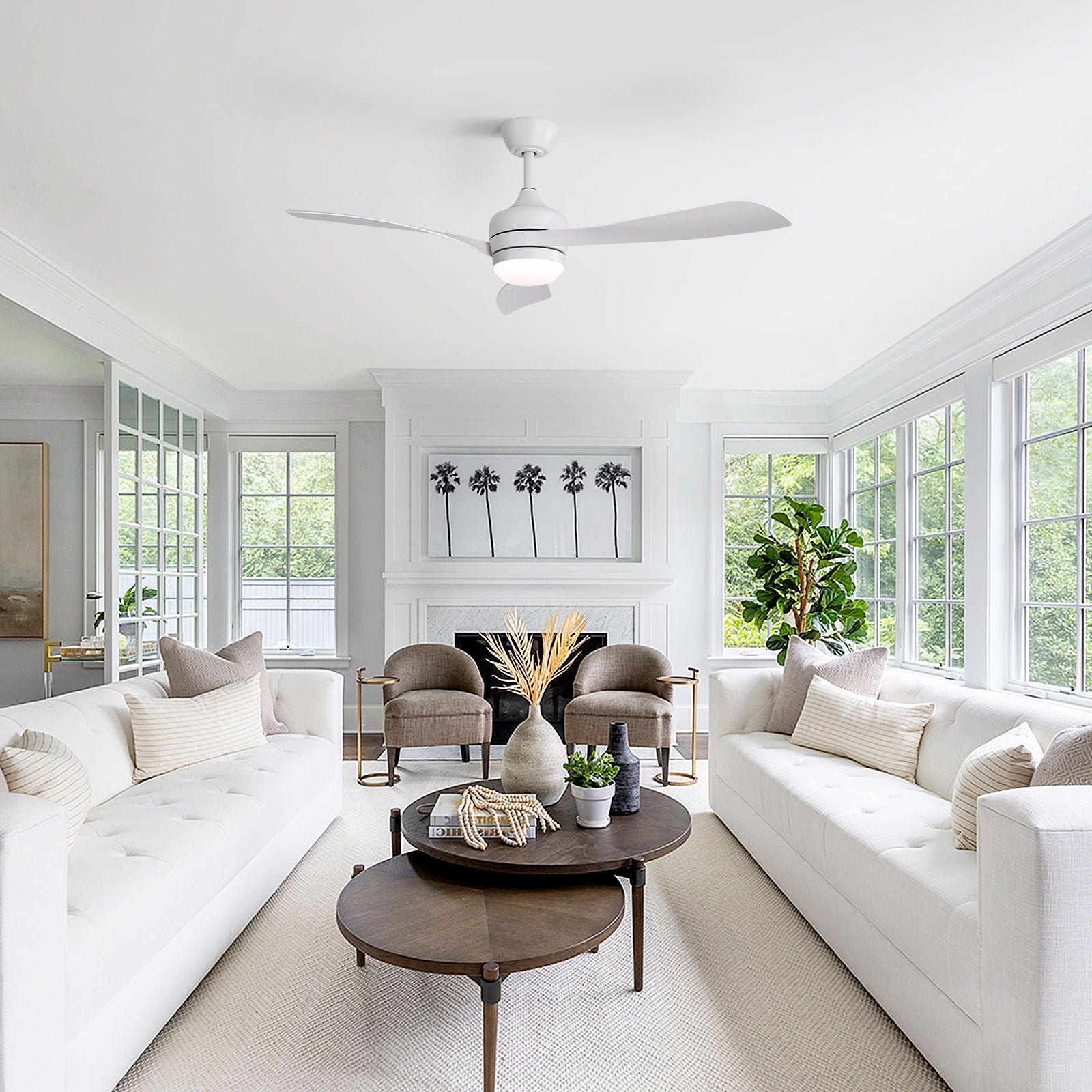 Ceiling Fan With 3 Blades, Remote Control, Reversible DC Motor, Noiseless Operation, 3 Downrods