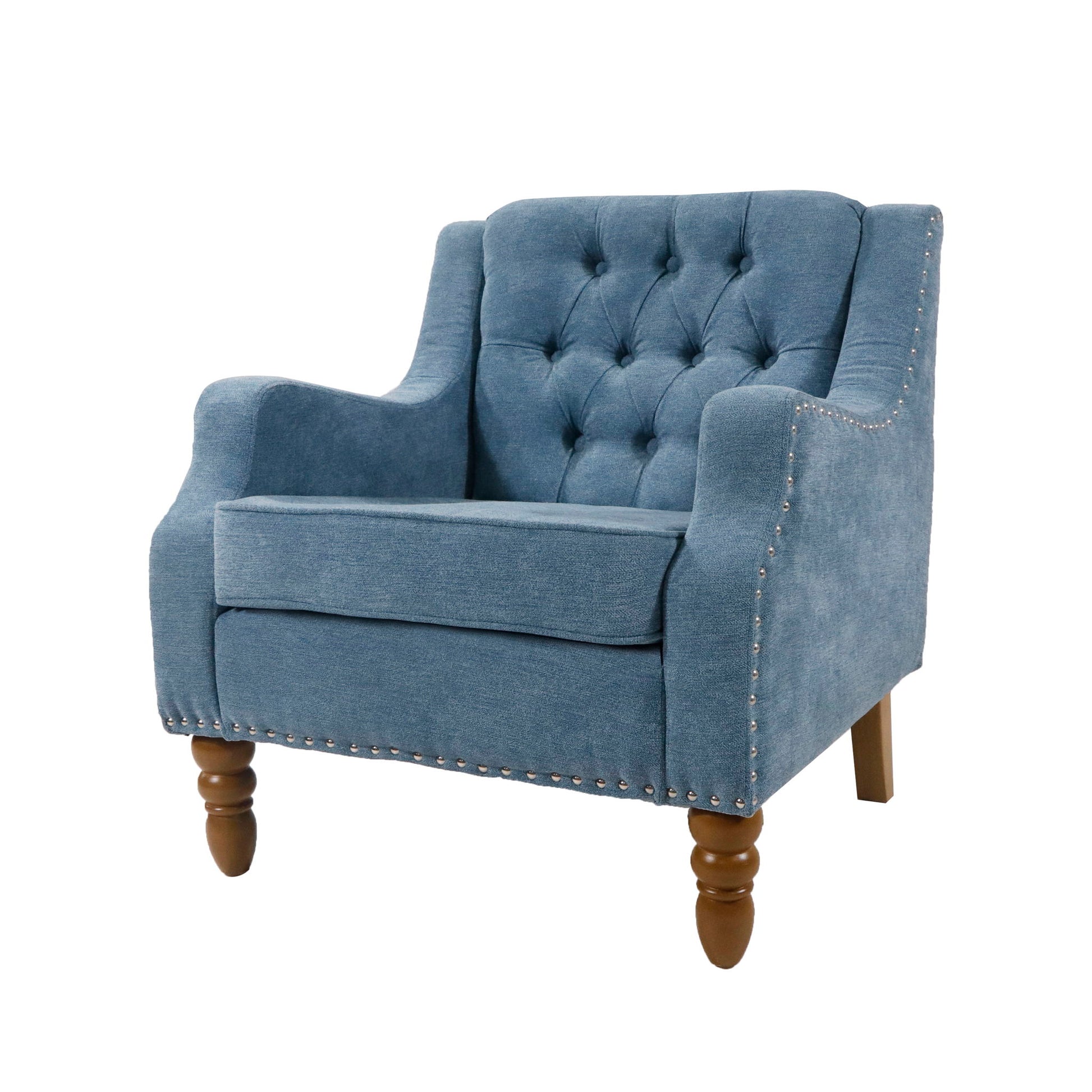 Accent Chair, Living Room Chair, Footrest Chair Set With Vintage Brass Studs, Button Tufted Upholstered Armchair For Living Room, Comfy Reading Chair For Bedroom, Reception Room - Best Buy Furniture