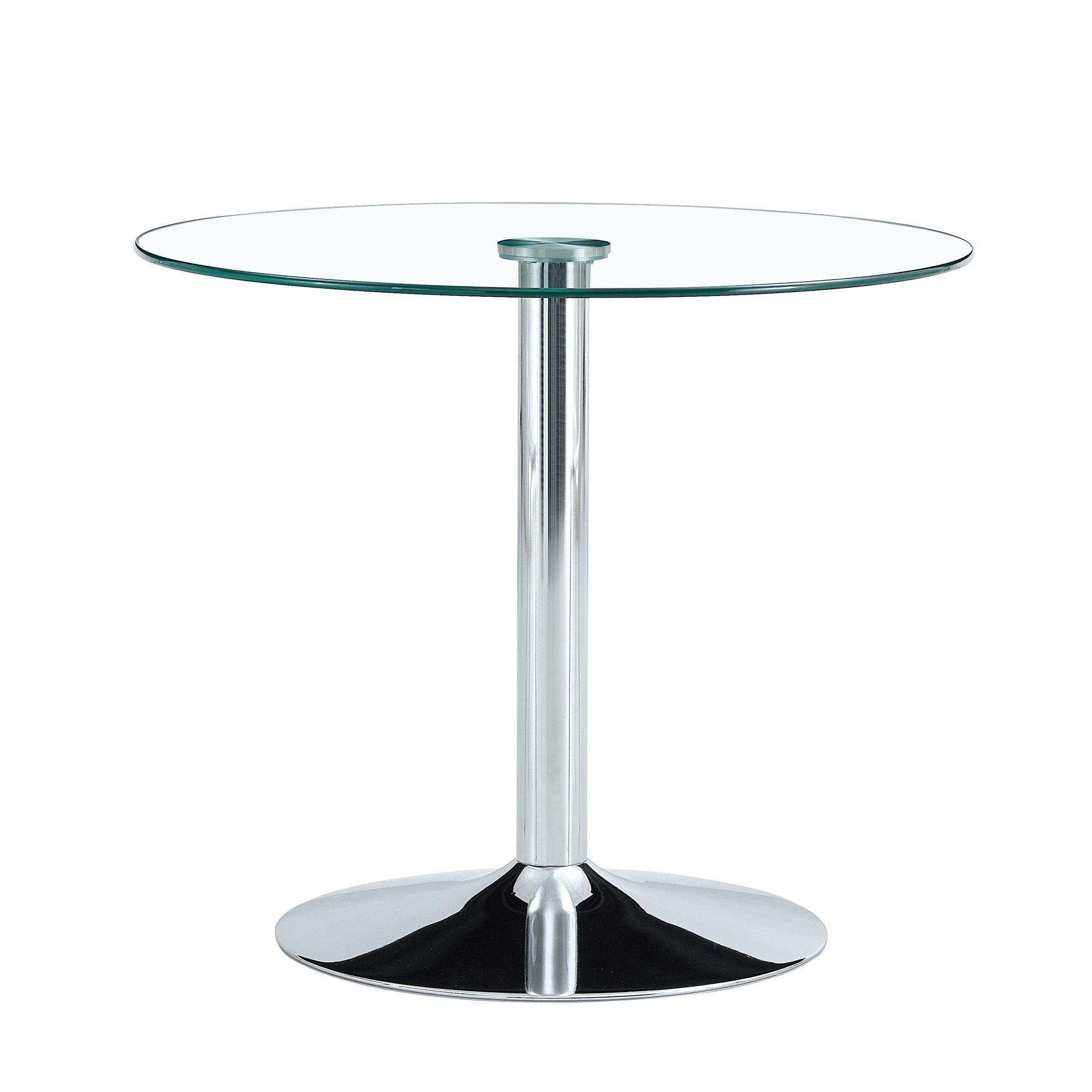 Modern Minimalist Circular Glass Dining Table With Electroplated Metal Legs 35" Diameter - Transparent