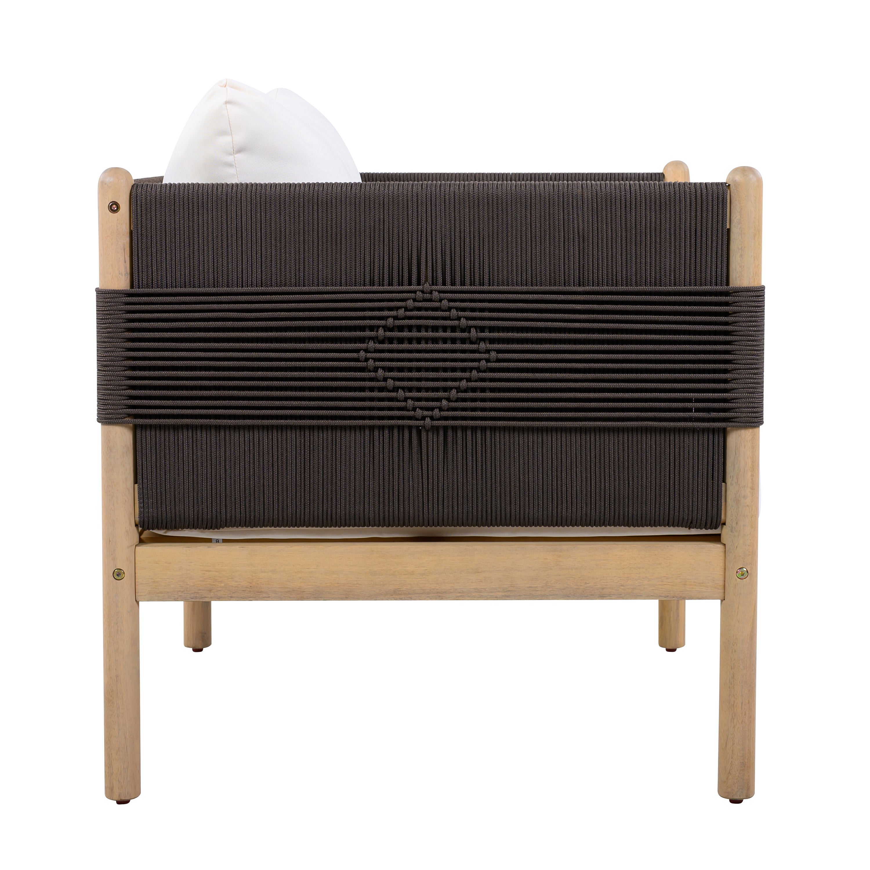 Outdoor Acacia Wood Club Chair with Diamond Rope Weave & Cushions, Light Teak