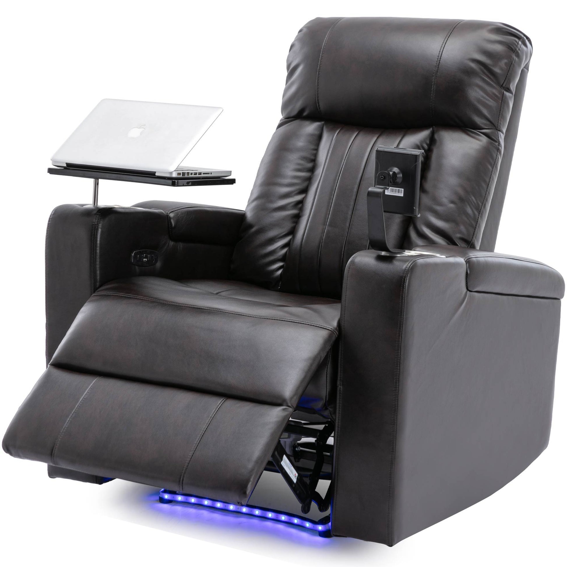 Power Recliner With Storage Arms, Cupholders, Swivel Tray Table And Cell Phone Stand - Brown - Best Buy Furniture
