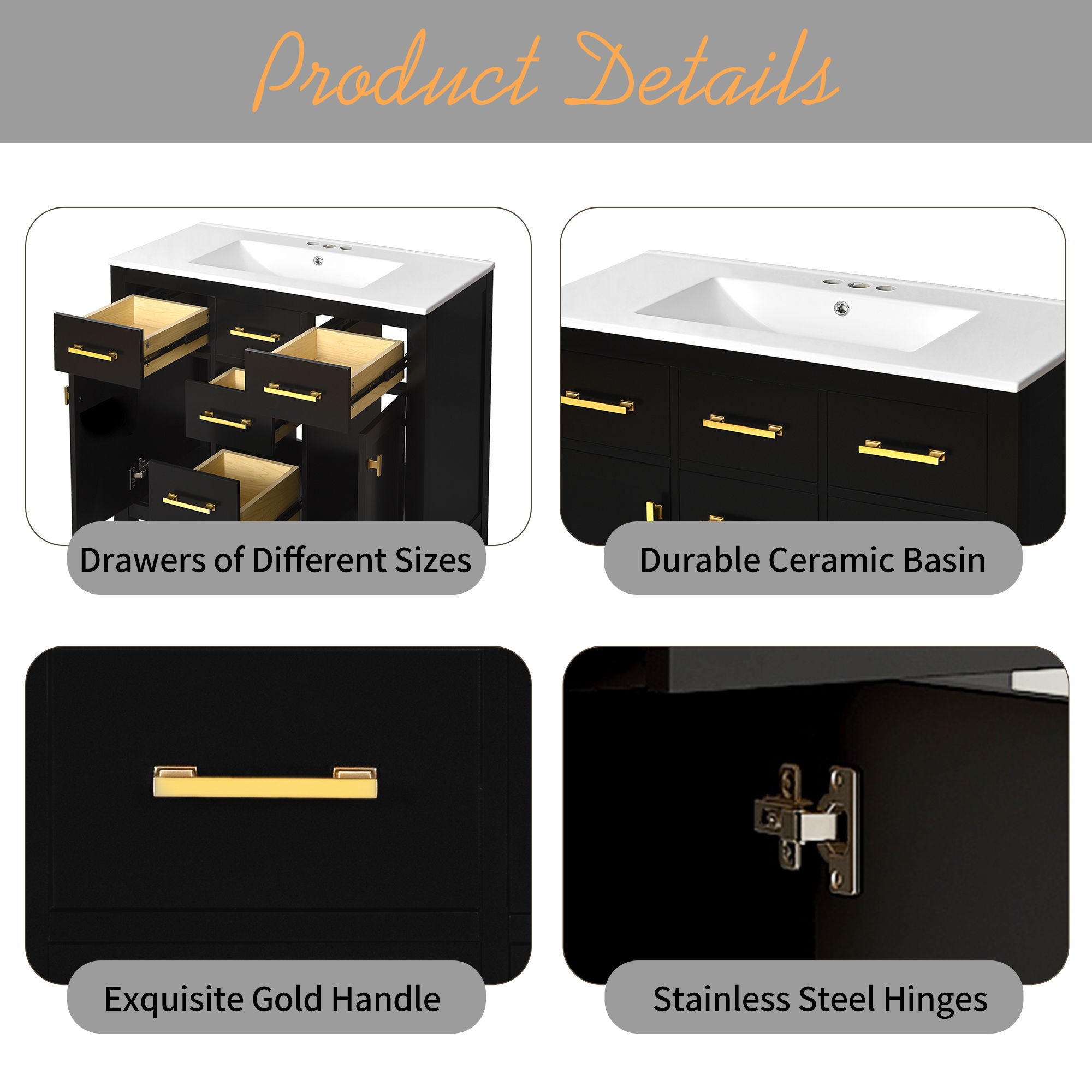 Bathroom Vanity With Sink Combo Set, Modern Bathroom Cabinet With 4 Drawers