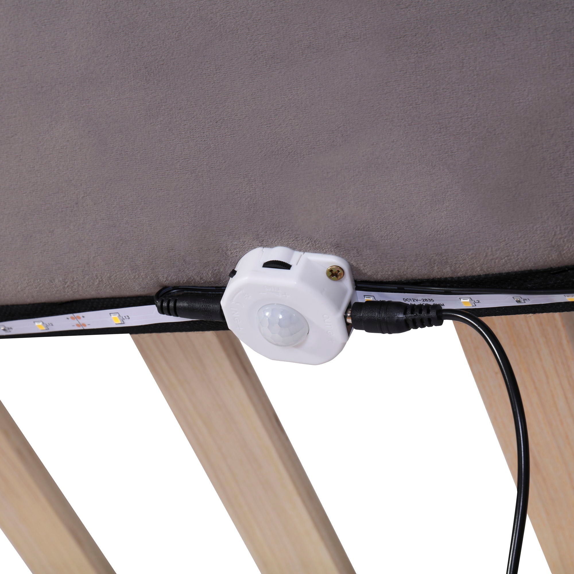 Upholstered Platform Bed With Sensor Light And 2 Large Backrests, With 2 Sets Of USB Port And Socket On Each Rear Bed Leg