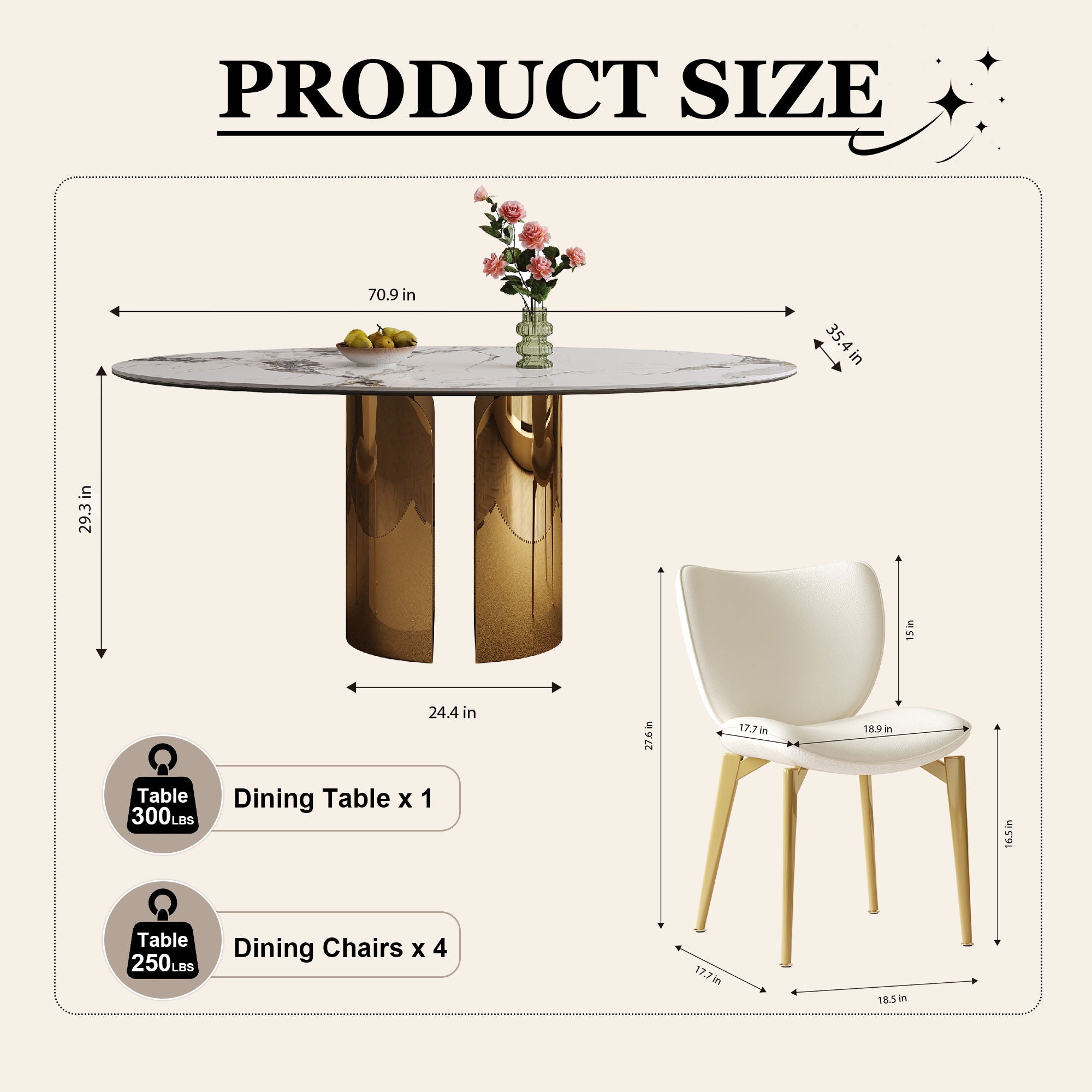 Steel Base Oval Sintered Stone Dining Table With 4 Chairs