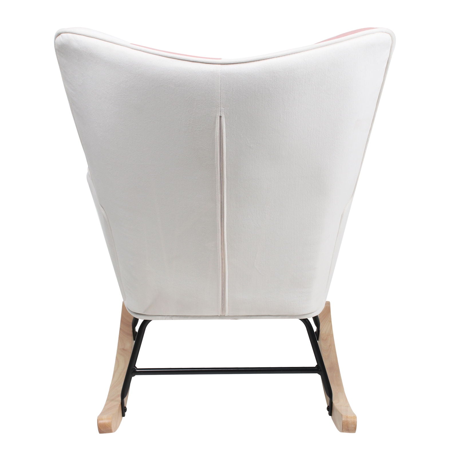 Accent Rocking Chair, Mid-Century Fabric Rocker Chair With Wood Legs And Patchwork Linen For Livingroom Bedroom - Pink