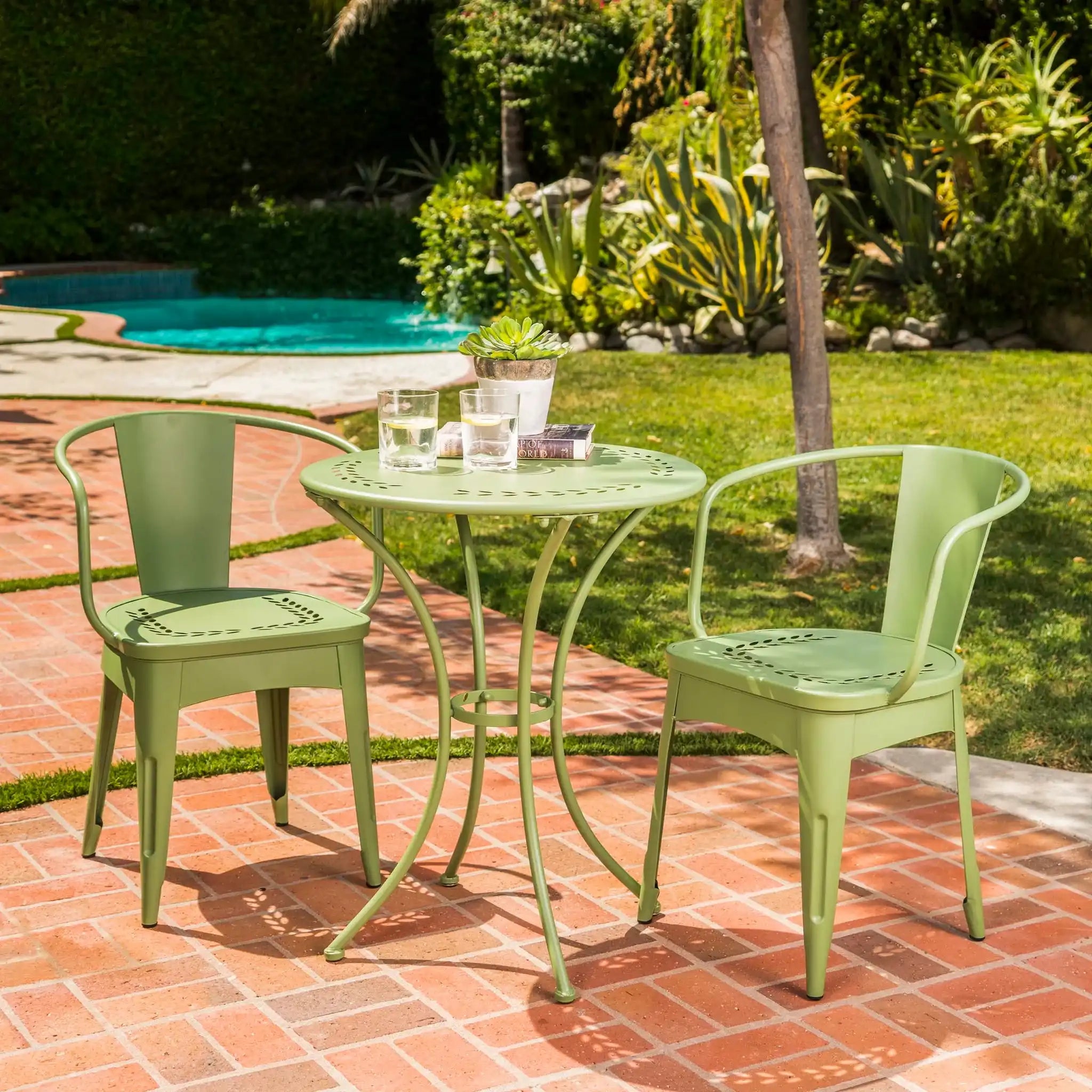 Ambrosia - 3 Piece Bistro Set With Leaf Motifs Top And Seat