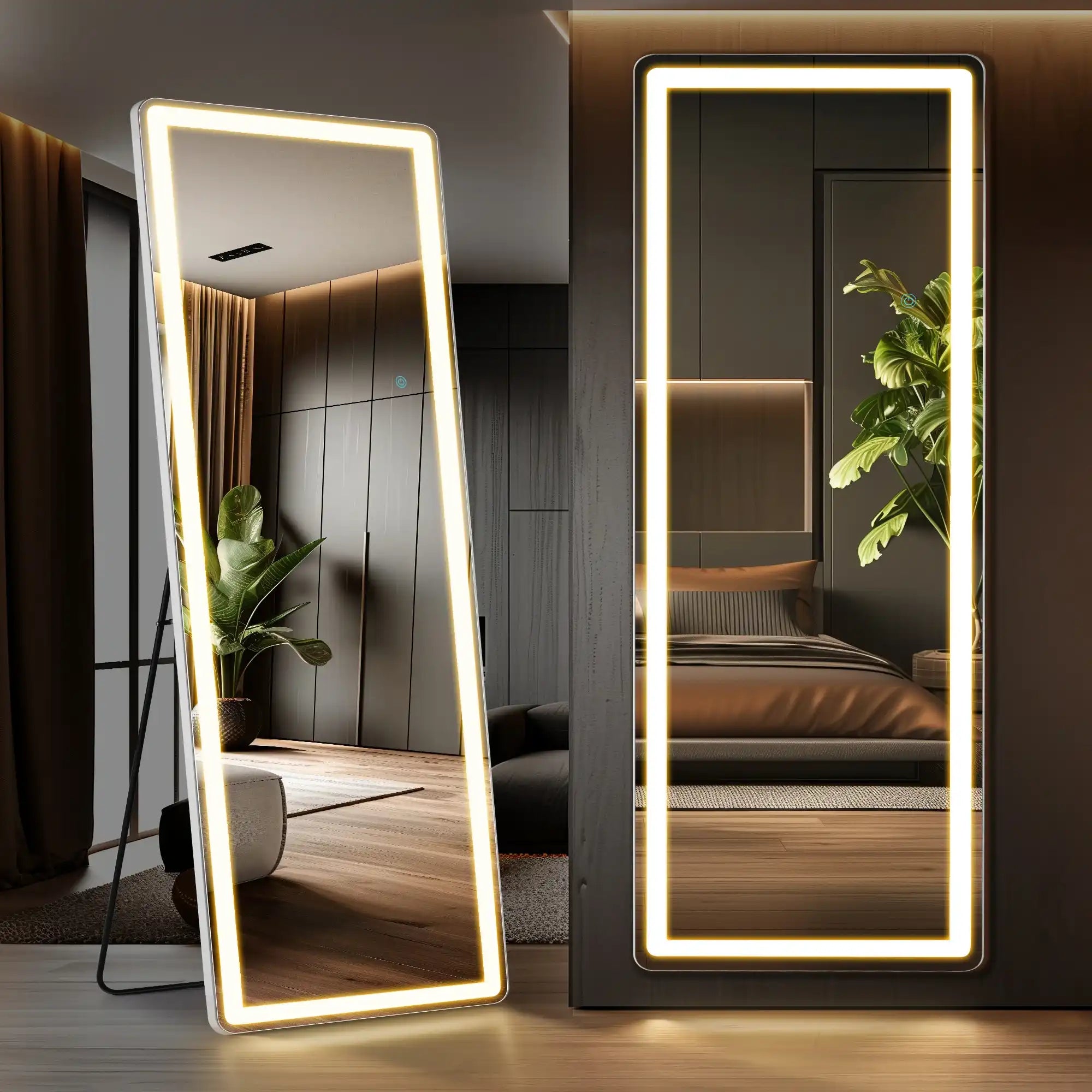 3 Color Lighting Mirror with LED Lights, 71'x26' Lighted Floor Standing Mirror with Stand