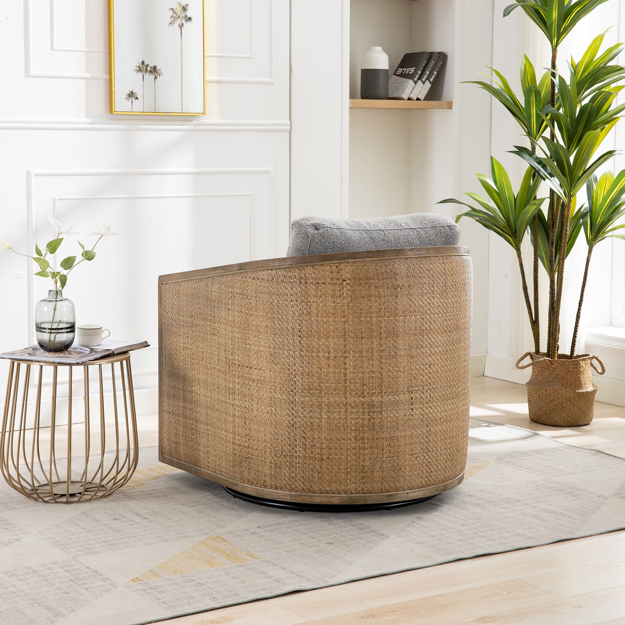 Barrel, Comfy Round Accent Sofa Chair With 360 Degree Swivel, Leisure Arm