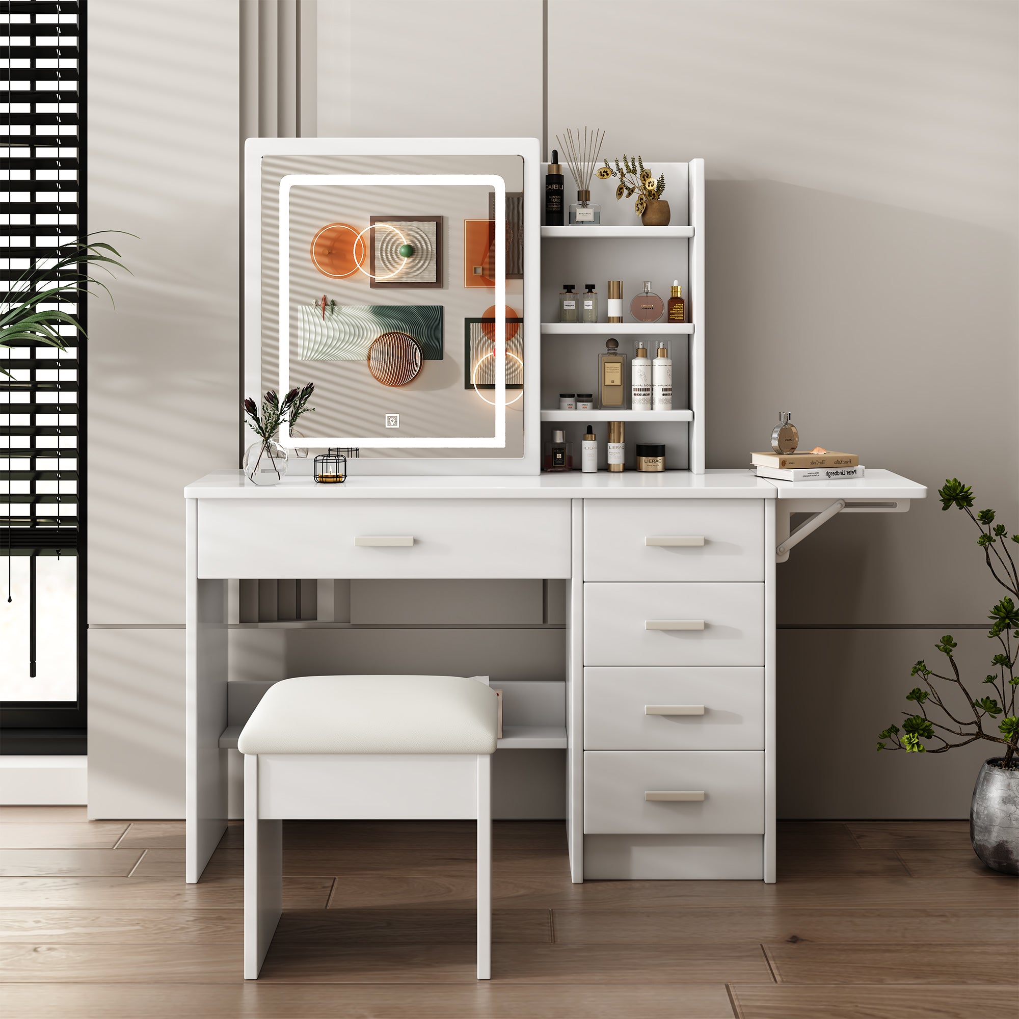 Cosima Modern White Makeup Vanity With Stool