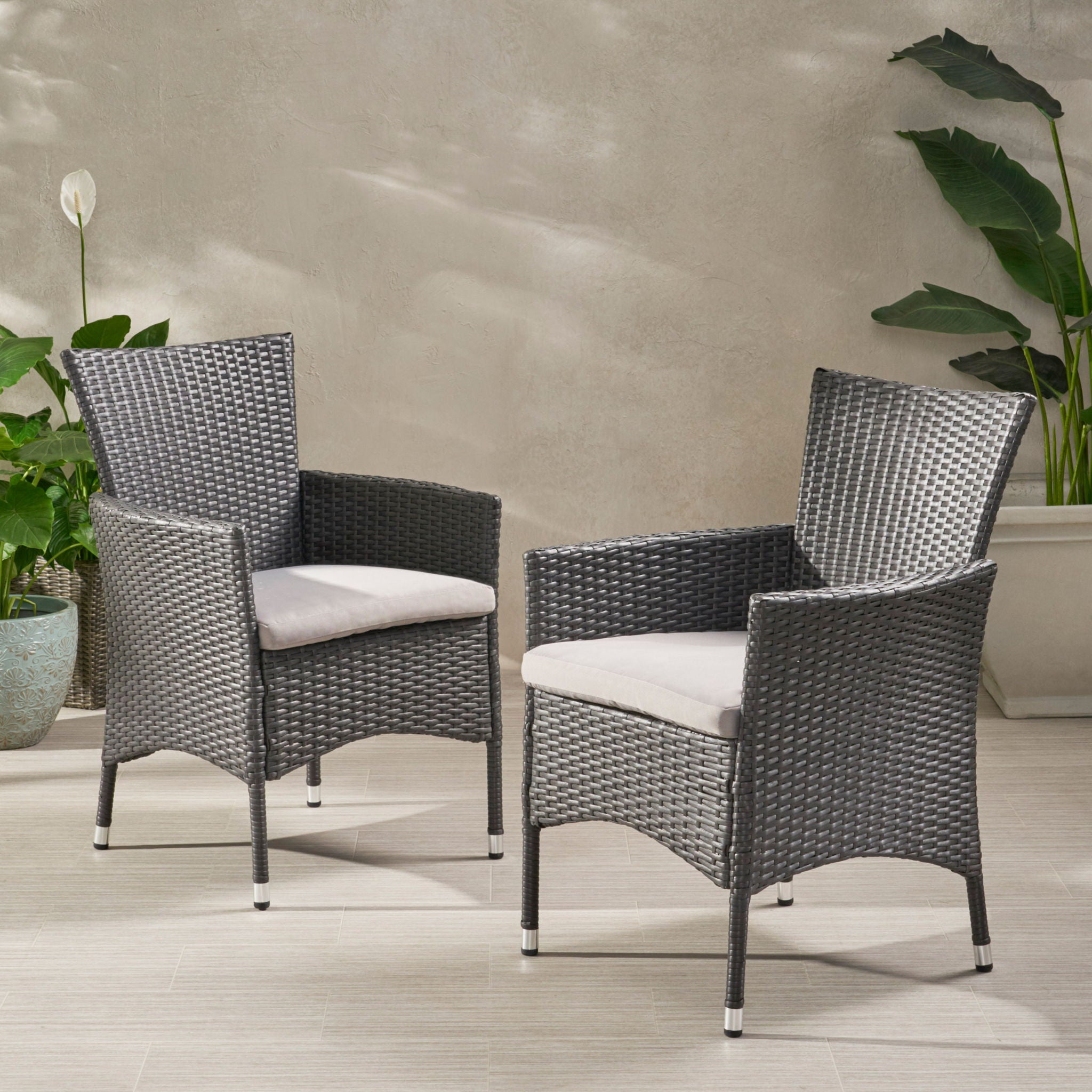Dimensional Outdoor Dining Chair With Cushion Seat And Iron Frame (Set of 2)
