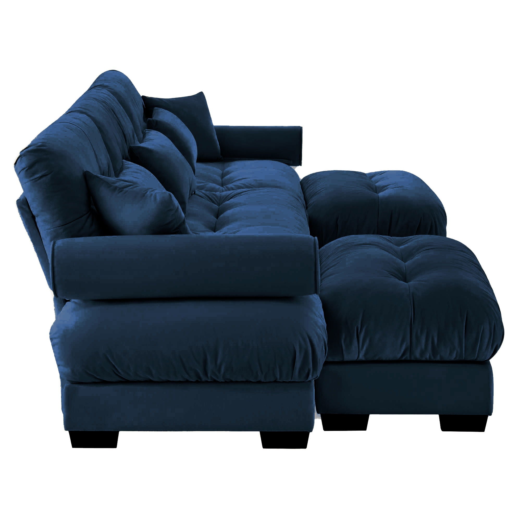 Modern Sectional Sofa With Ottoman, Round Bolster Armrests, Waist And Throw Pillows