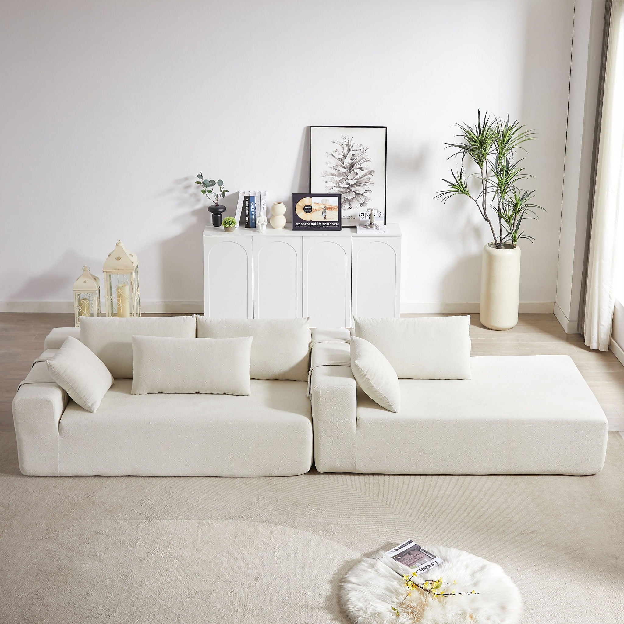Modern Chenille Upholstered Sectional Sofa Couch Set With 6 Pillows,Free Combination