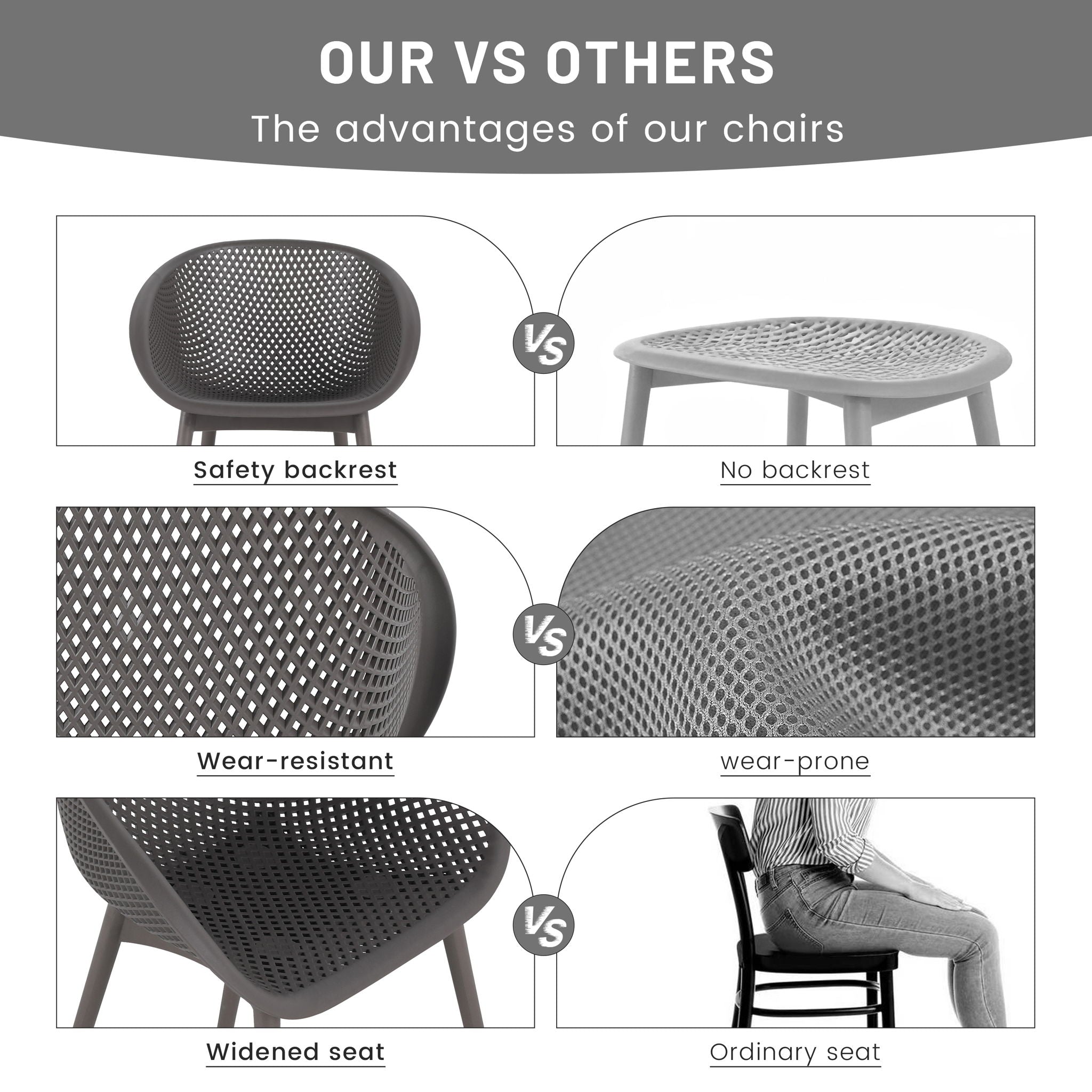2 Piece Durable Single Chair With Mesh Hollow Out Design