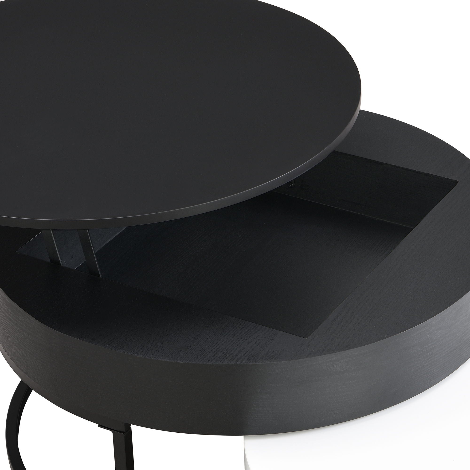 Modern Round Lift-Top Nesting Coffee Tables With 2 Drawers