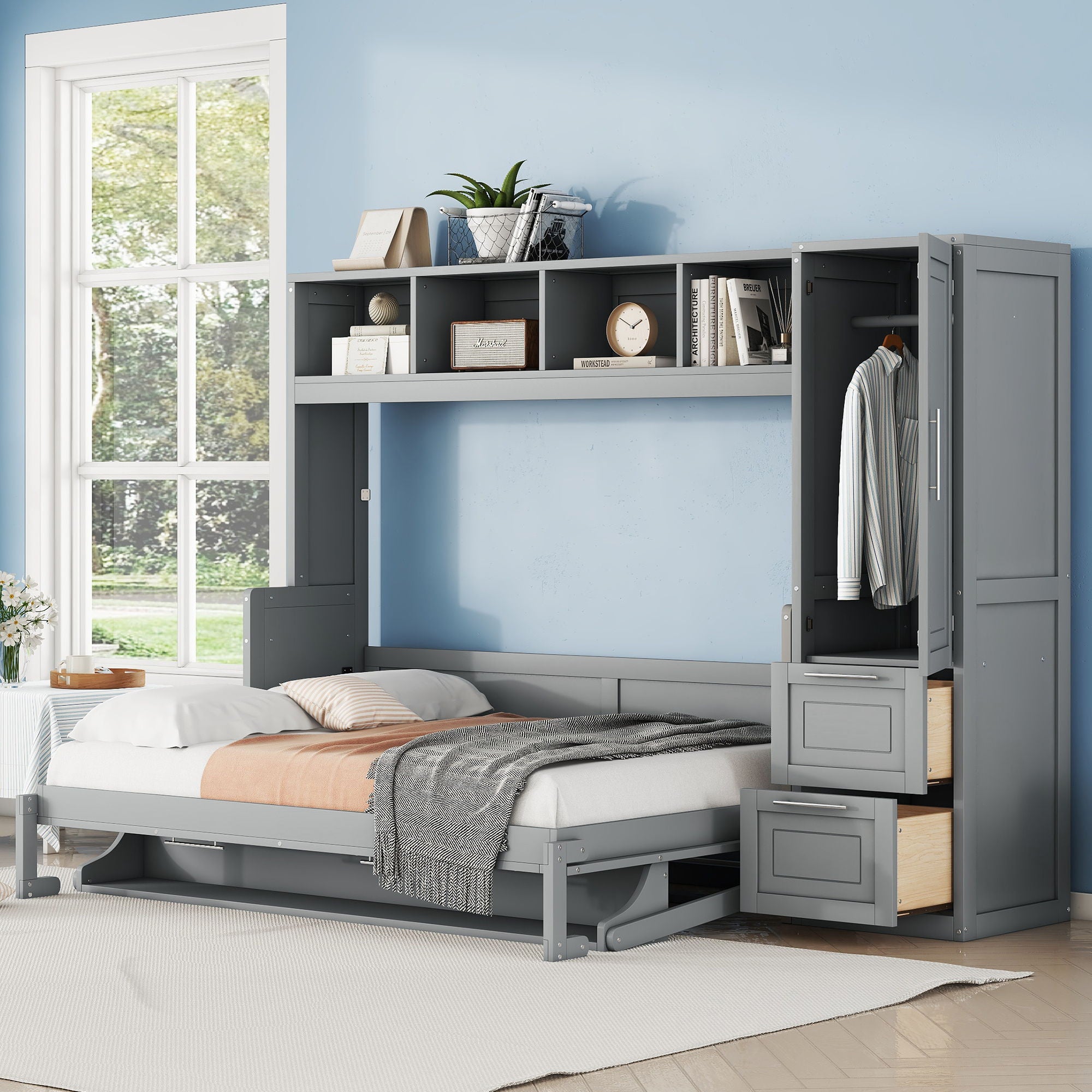 Space Saving Murphy Wall Bed With Closet And Drawers