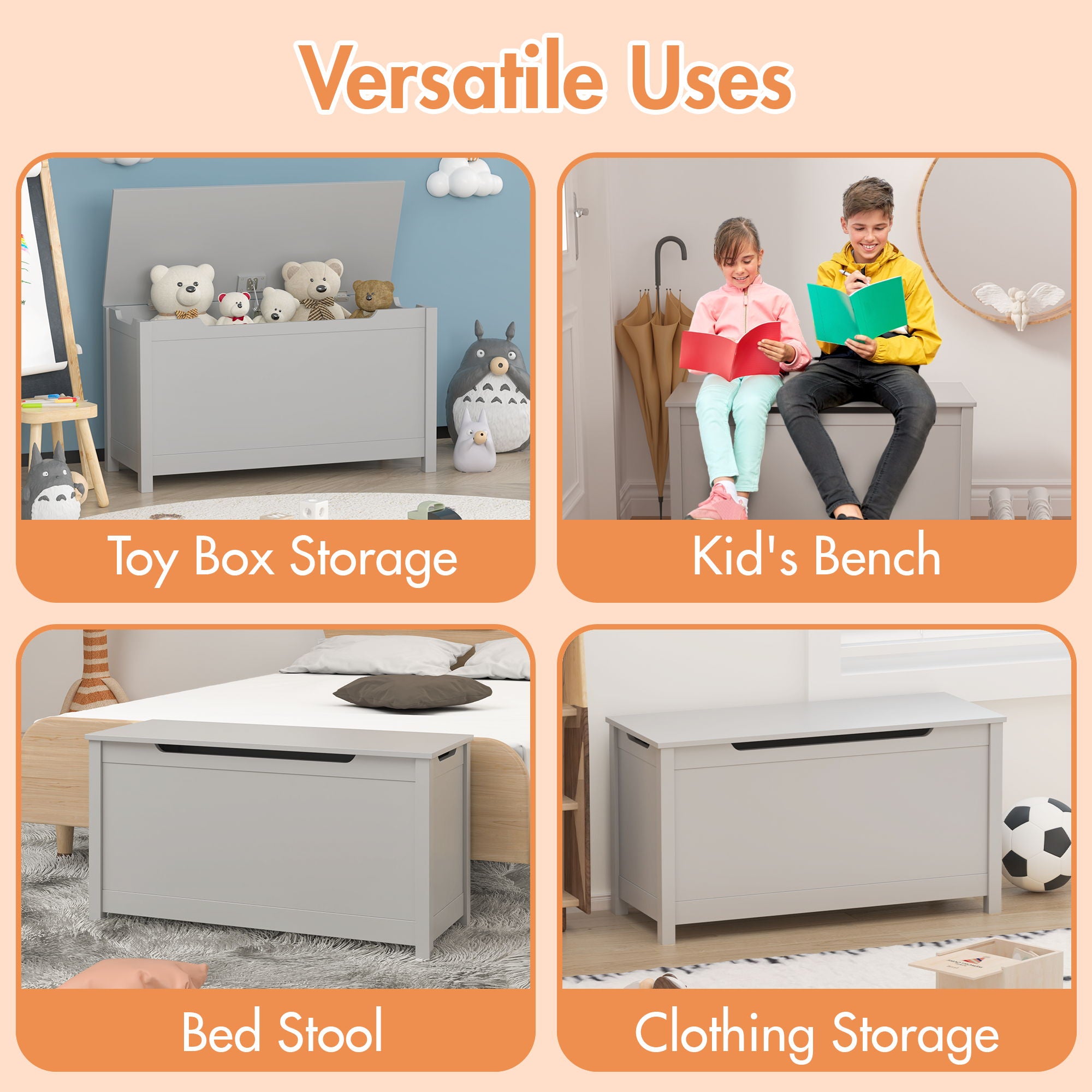 Toy Box Storage With Safety Hinged Lid