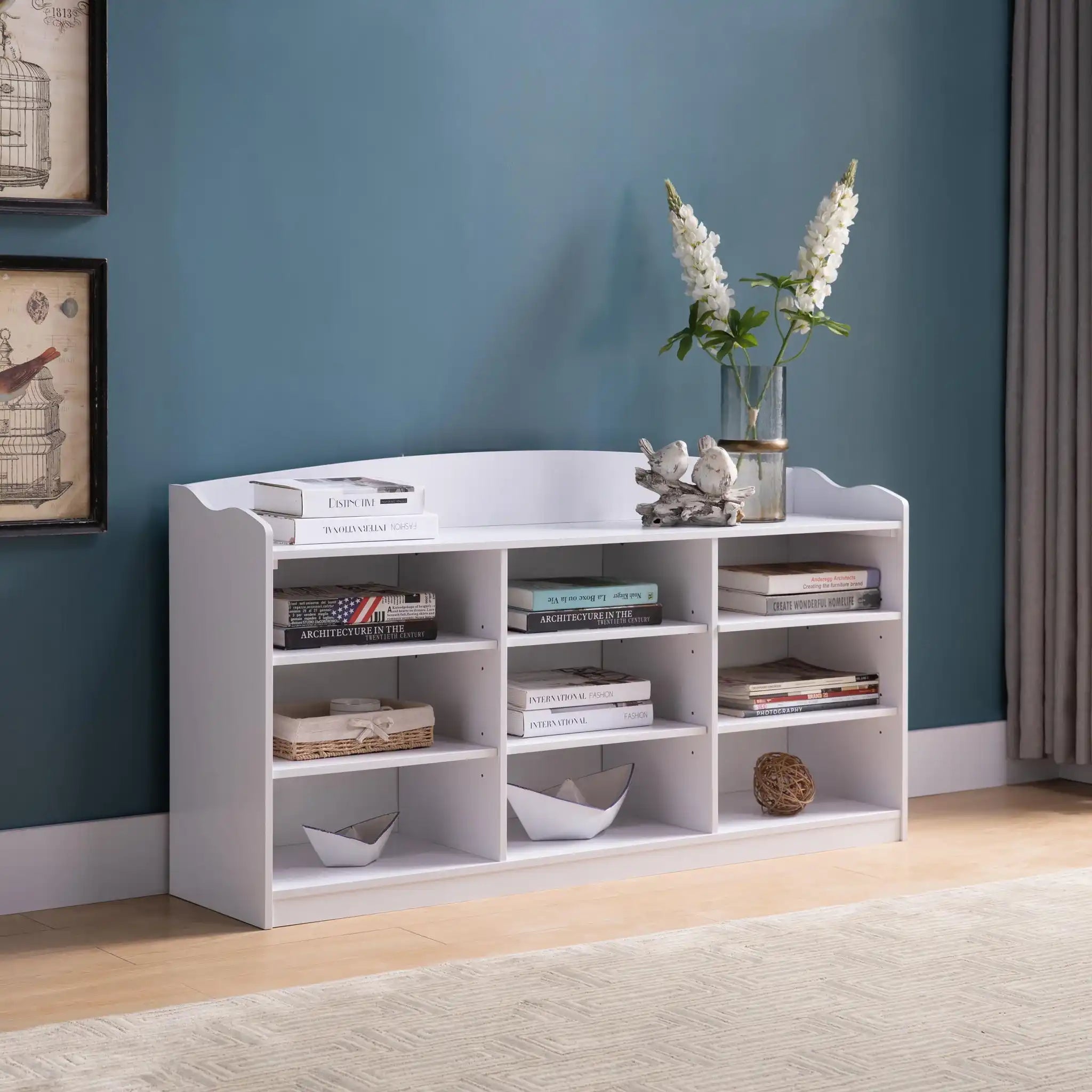 Entryway Shoe Storage Bench, Nine Storage Shelves, Entryway Organizer