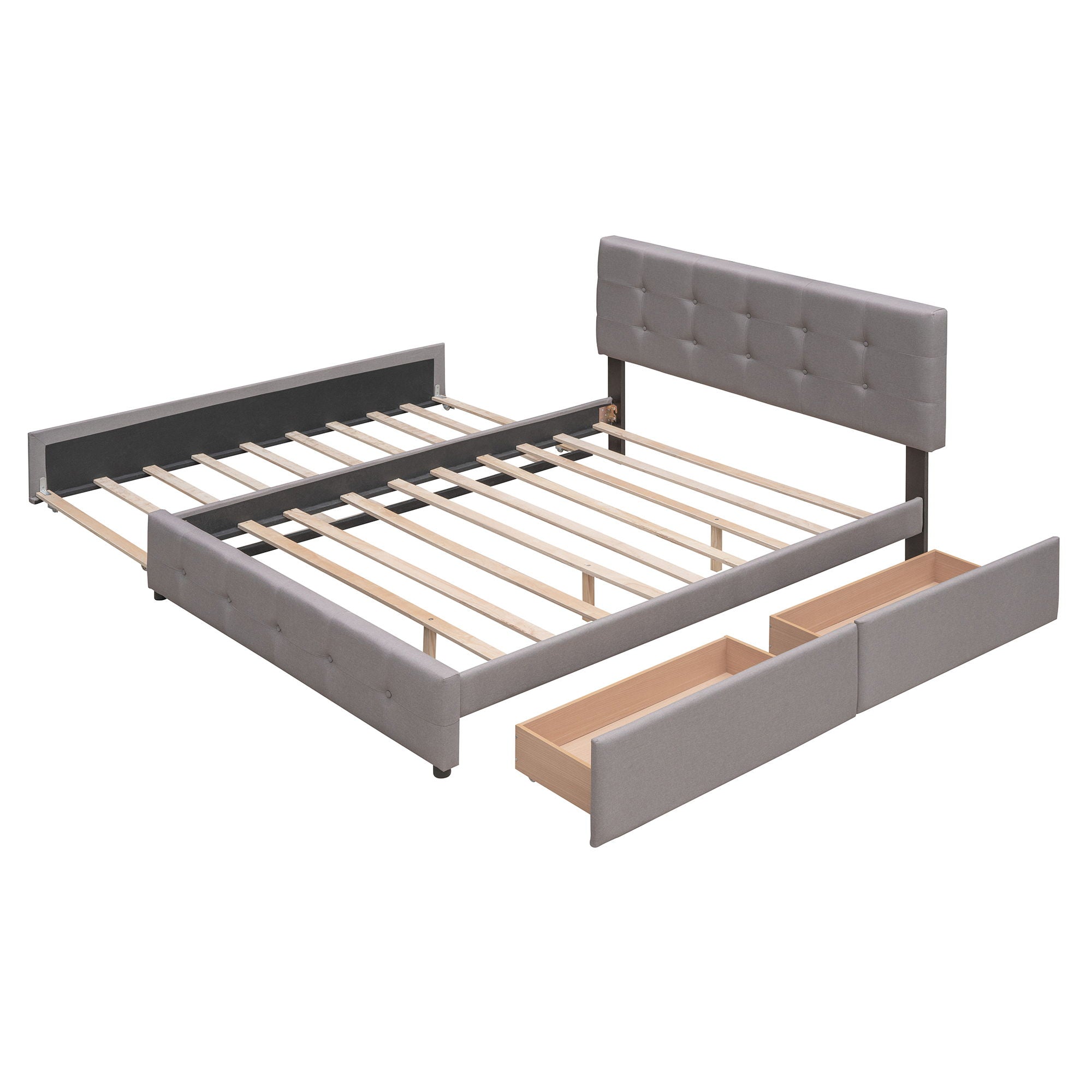 Upholstered Platform Bed With Classic Headboard And Drawers, No Box Spring Needed