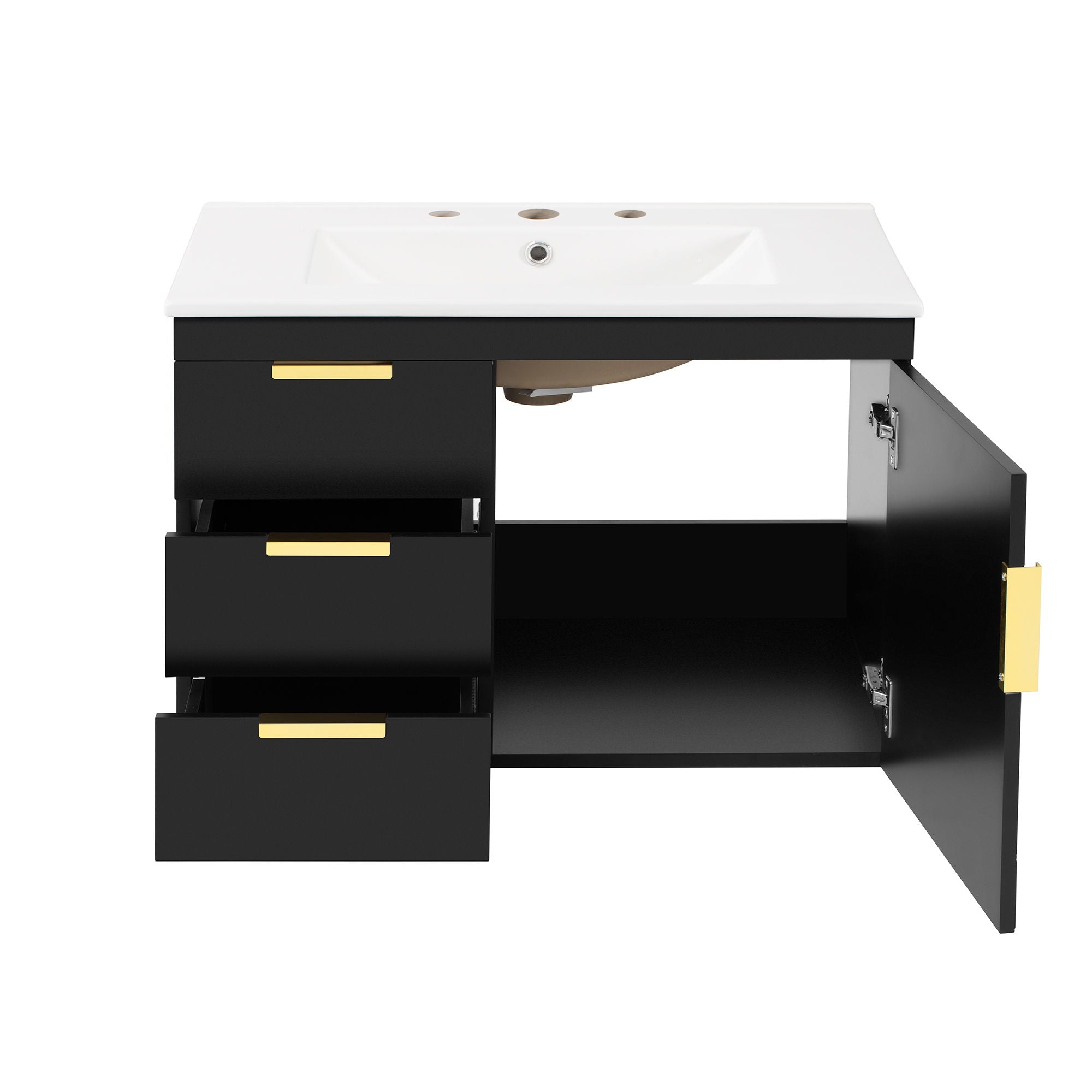 Wall Mounted Bathroom Cabinet With Side Cabinet Combo With Soft-Closing Doors And Drawers, Ceramic Sink