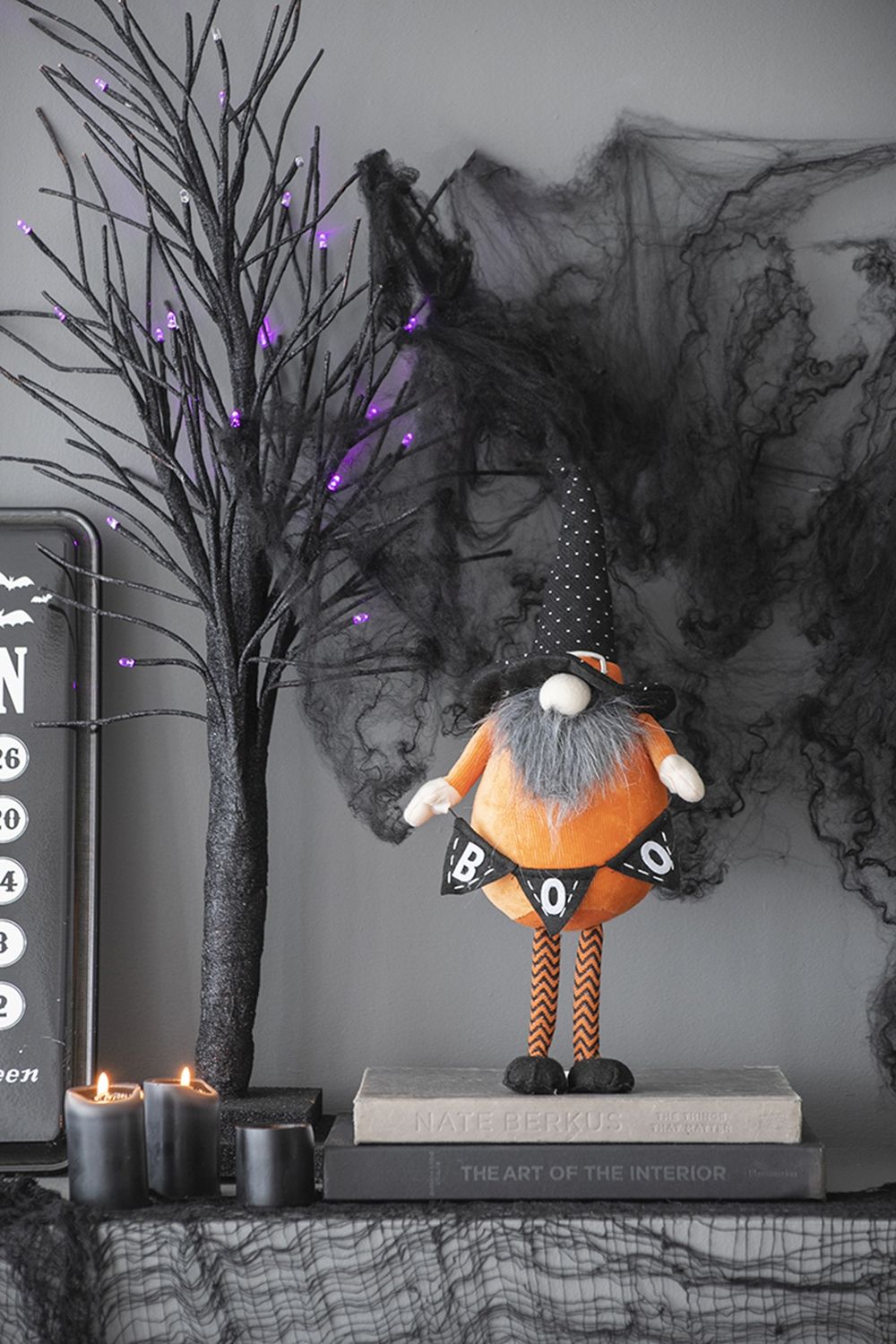 Standing Gnome With Gnome & Holding Banner, For Halloween Decor