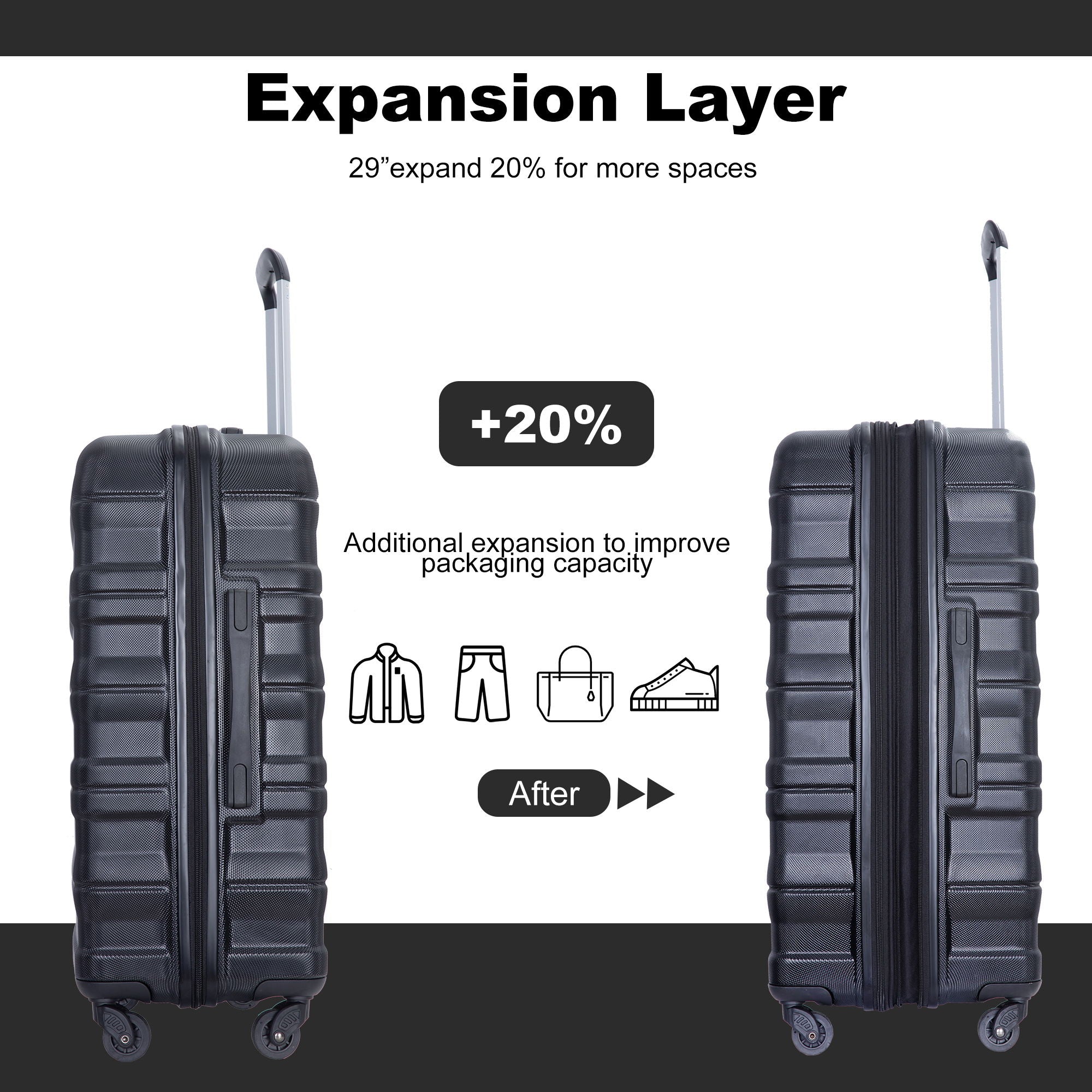 Expandable 3 Piece Luggage Sets Lightweight & Durable Suitcase, Spinner Wheels, Tsa Lock
