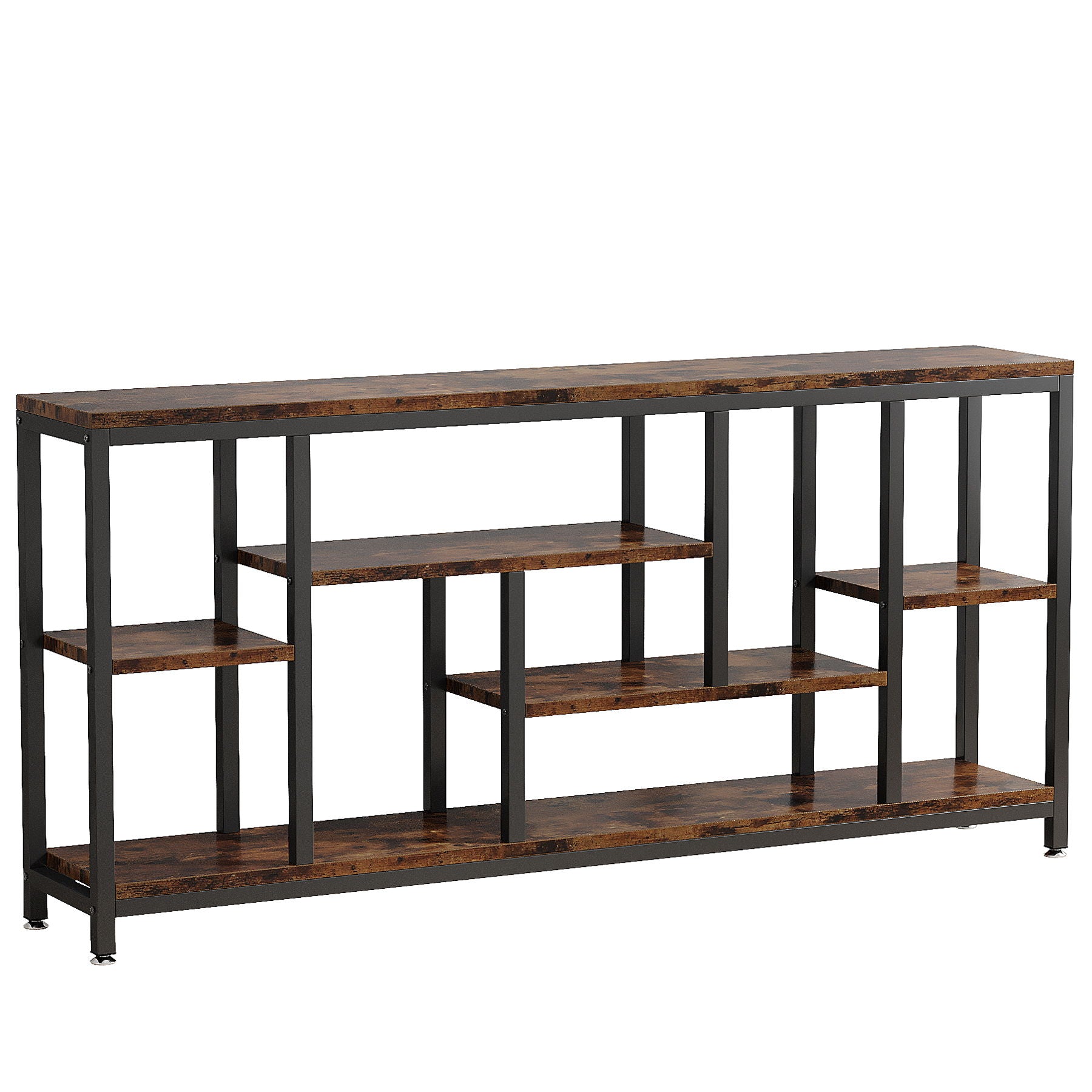 Tribesigns - Extra Long Console Table, 3 Tier With Storage Shelves - Rustic Brown