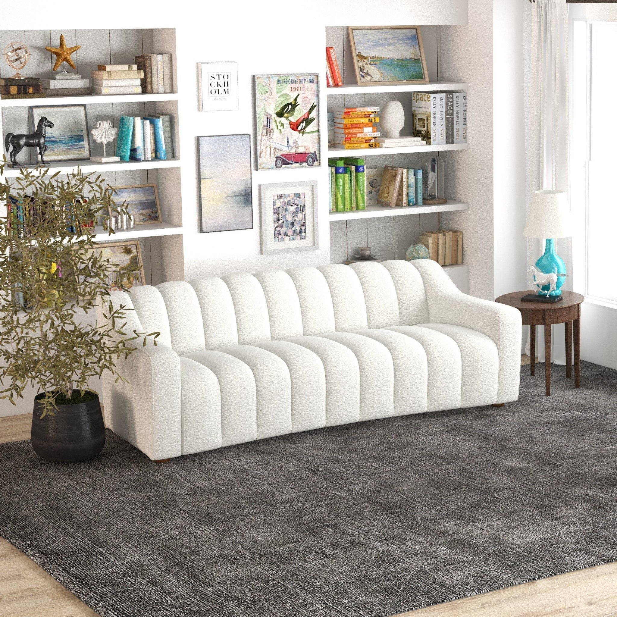 Marcus - Luxury Tight Back Boucle Couch - Cream / Creamy White / Ivory