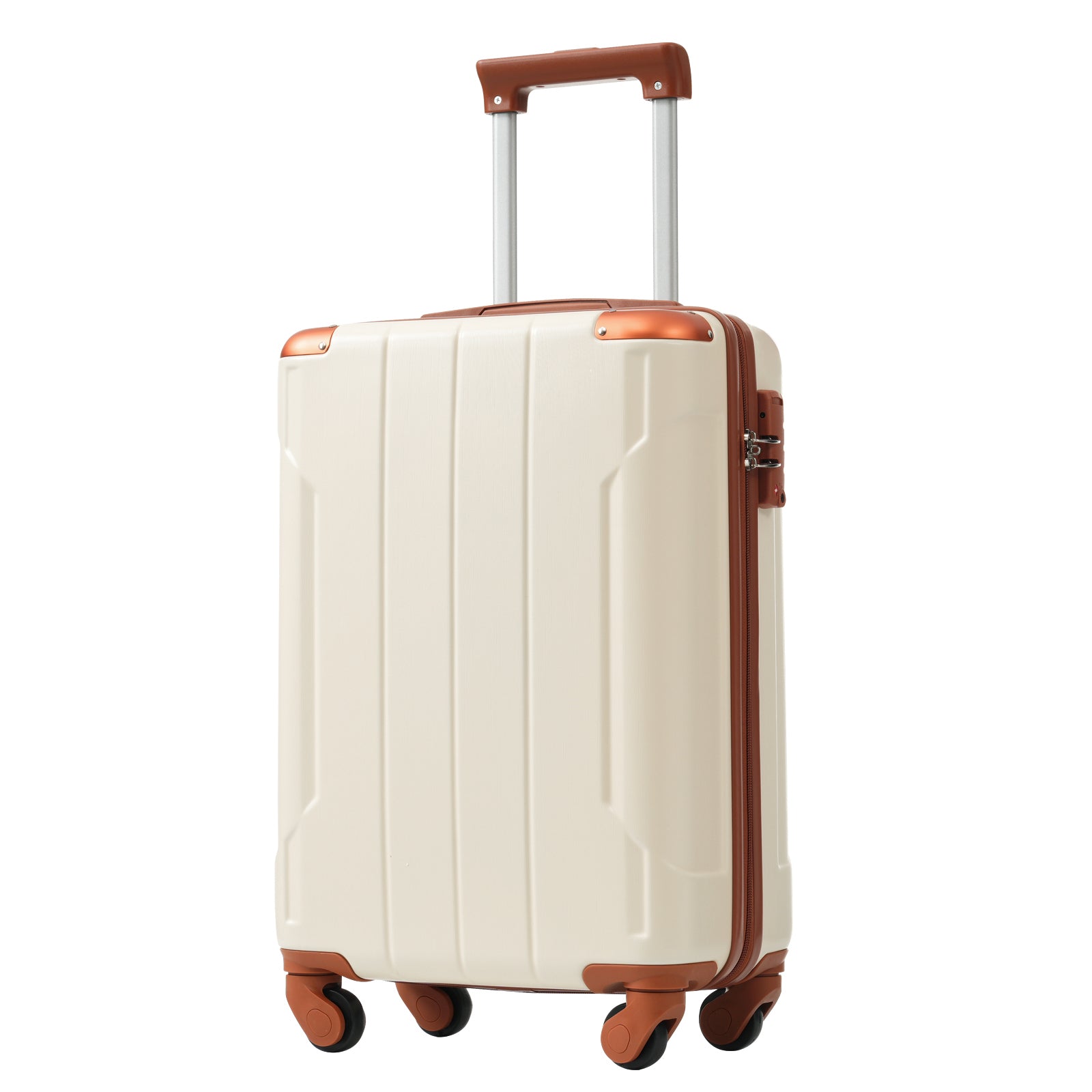 Hardshell Luggage, Lightweight Durable ABS Suitcase with Double Spinner Wheels, TSA Lock, 20-Inch Travel Carry-On Luggage (White Brown)