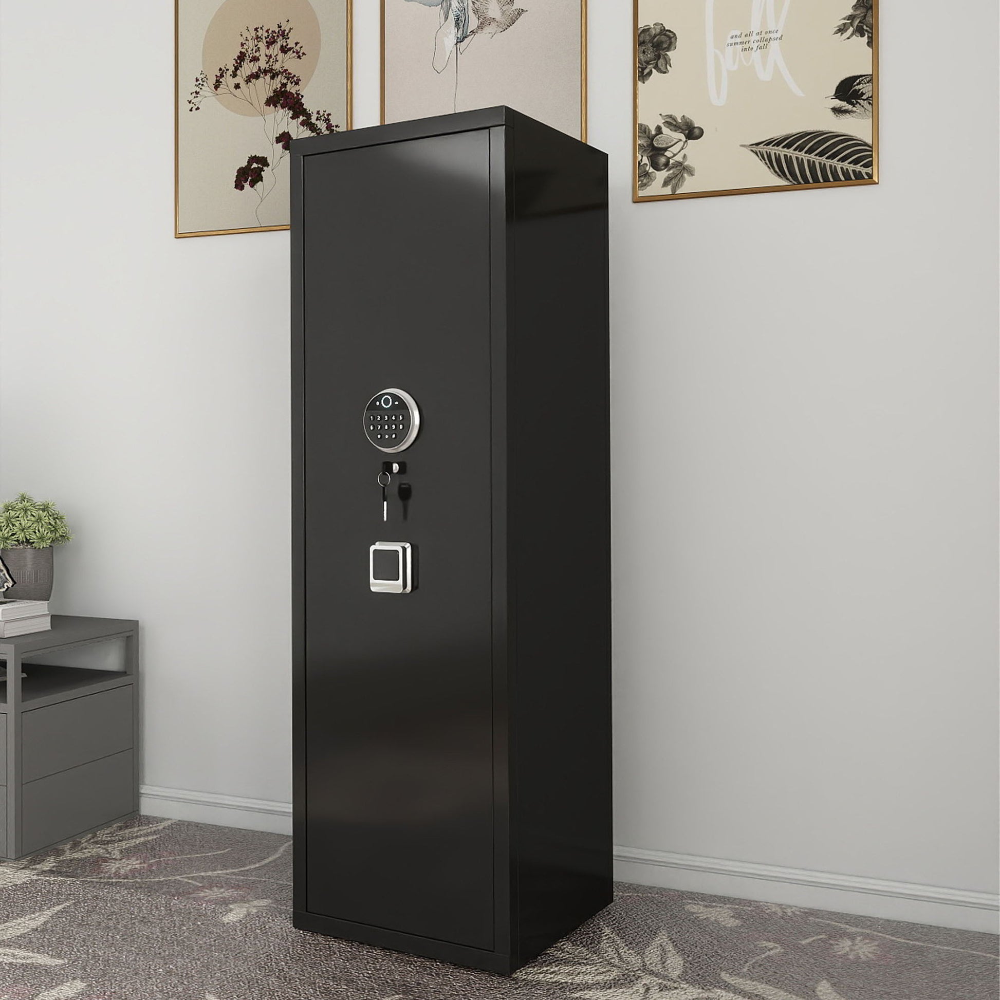 Gun Safes For Home Rifle And Pistols, Fingerprint Electronic Safe With Quick Access, Detachable Partition - Black - Best Buy Furniture