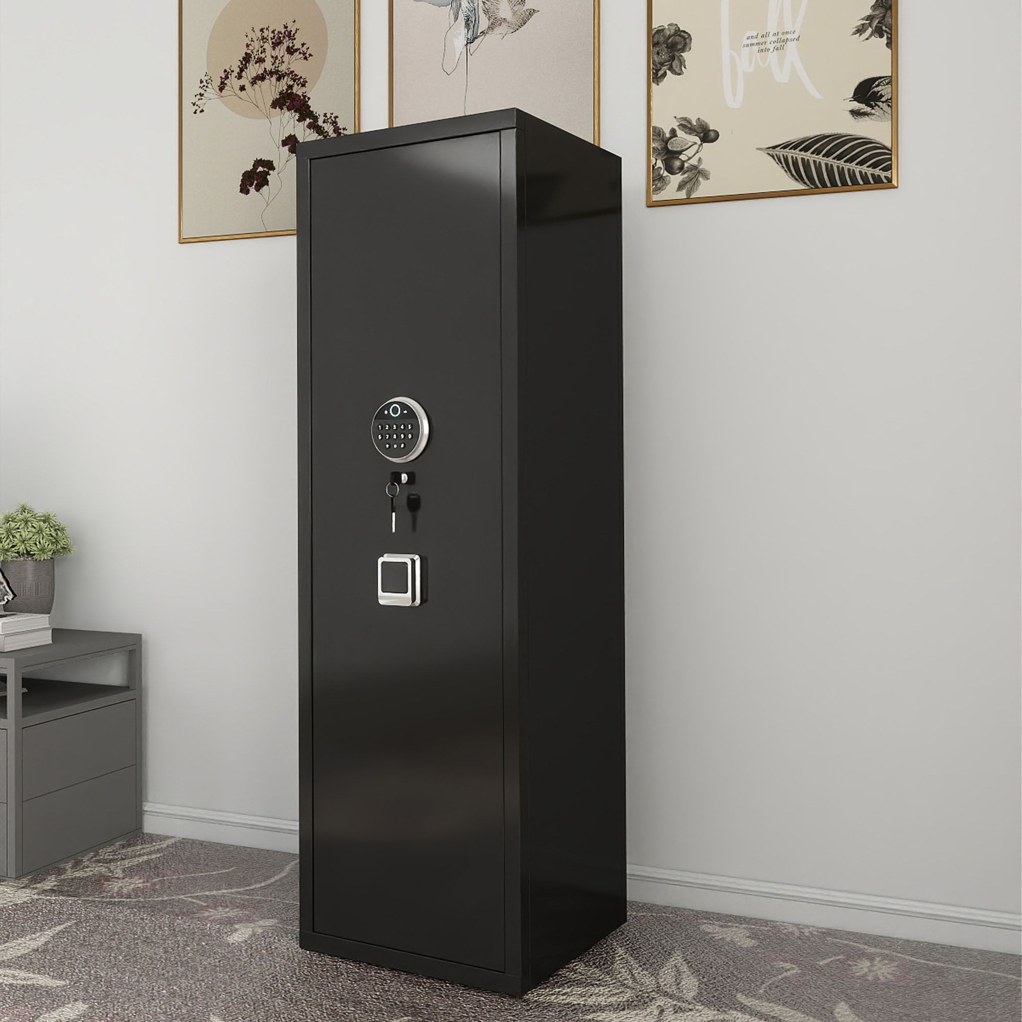 Gun Safes For Home Rifle And Pistols, Fingerprint Electronic Safe With Quick Access, Detachable Partition - Black - Best Buy Furniture
