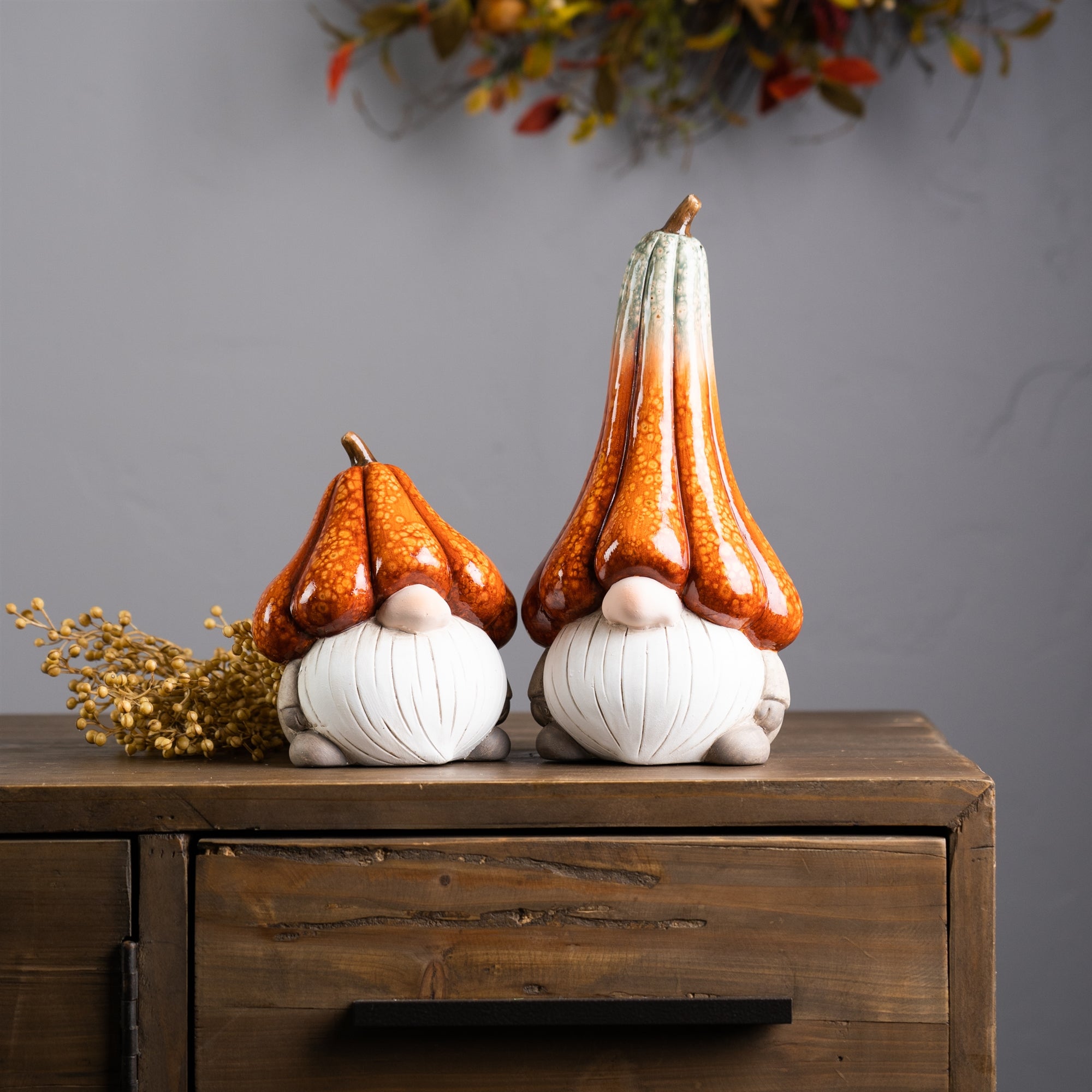Terra-Cotta-Gnome-With-Pumpkin-Hat-(Set-of-2)-Halloween-Decor