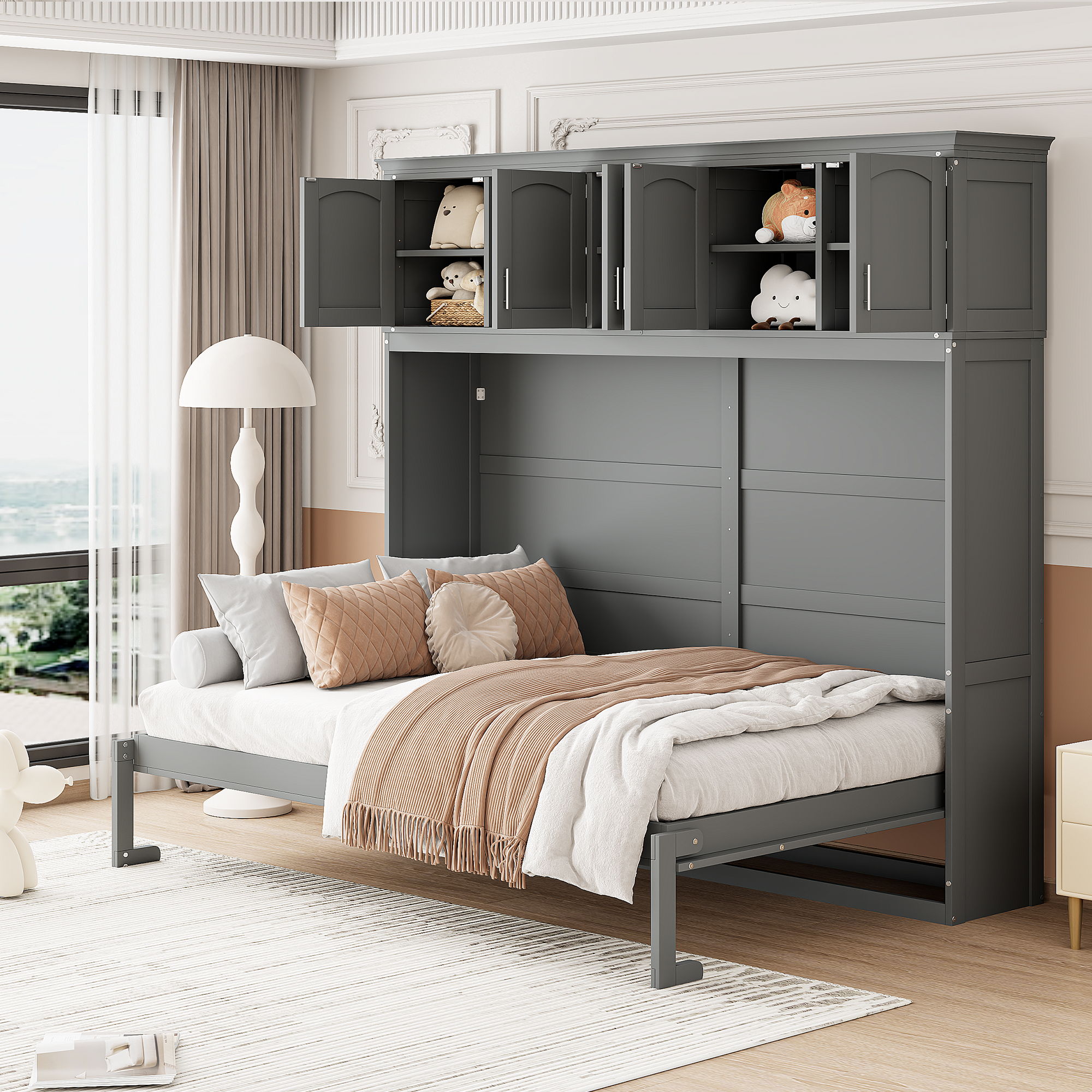 Murphy Modern Bed With Top Cabinets For Space Saving And Comfort