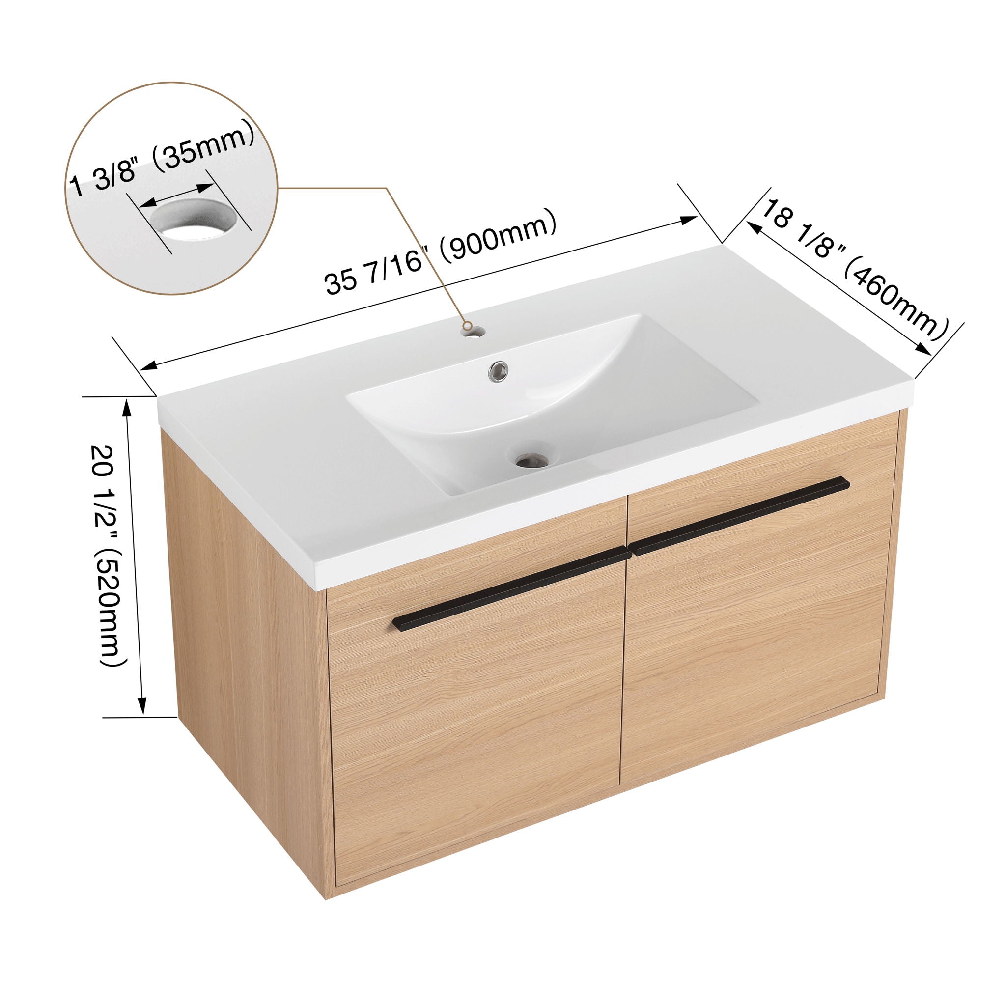Bathroom Vanity Set With Resin Countertop Sink, 2 Doors