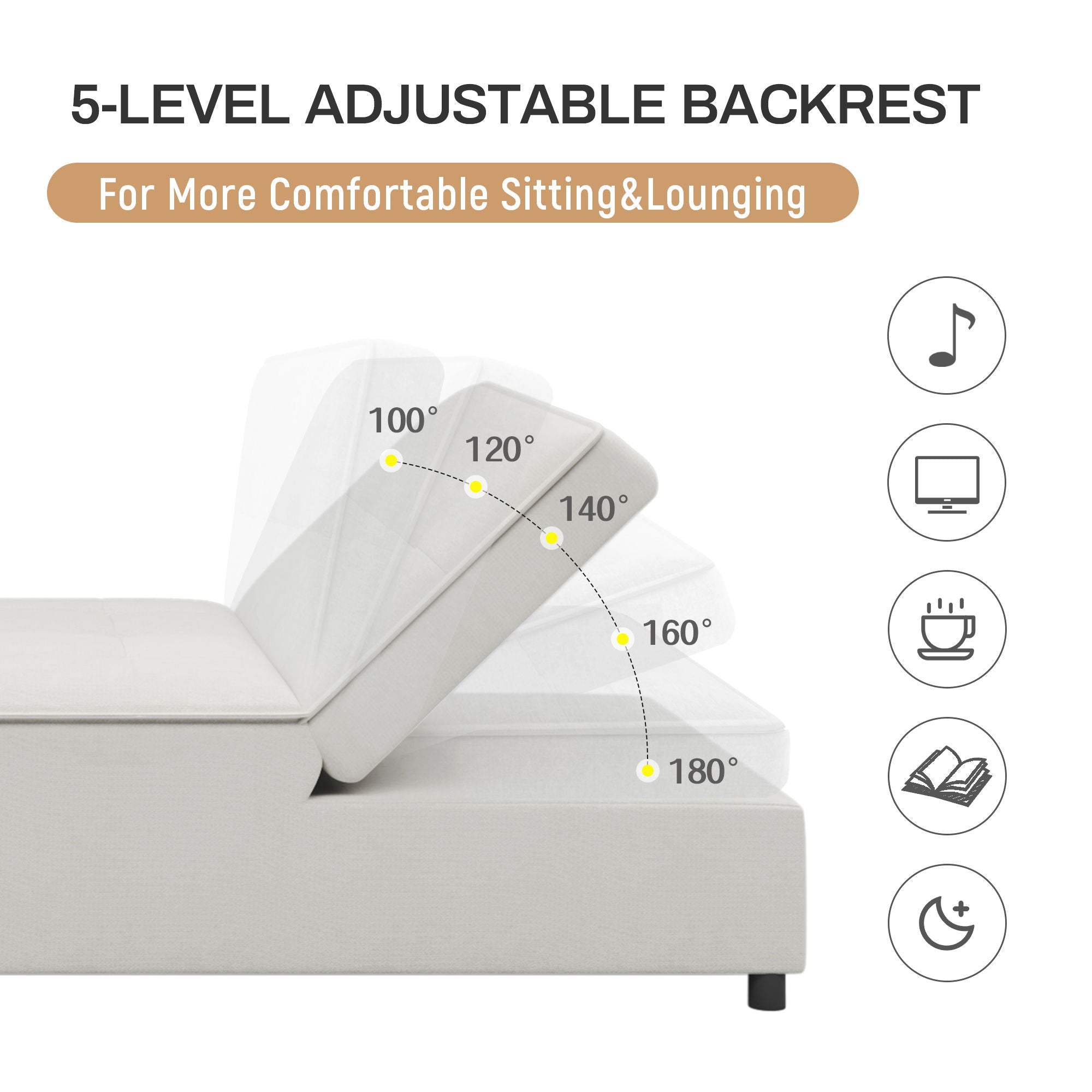 4 In 1 Sofa Bed, Multi Function Folding Ottoman Bed With Storage Pocket And USB Port For Small Room Apartment