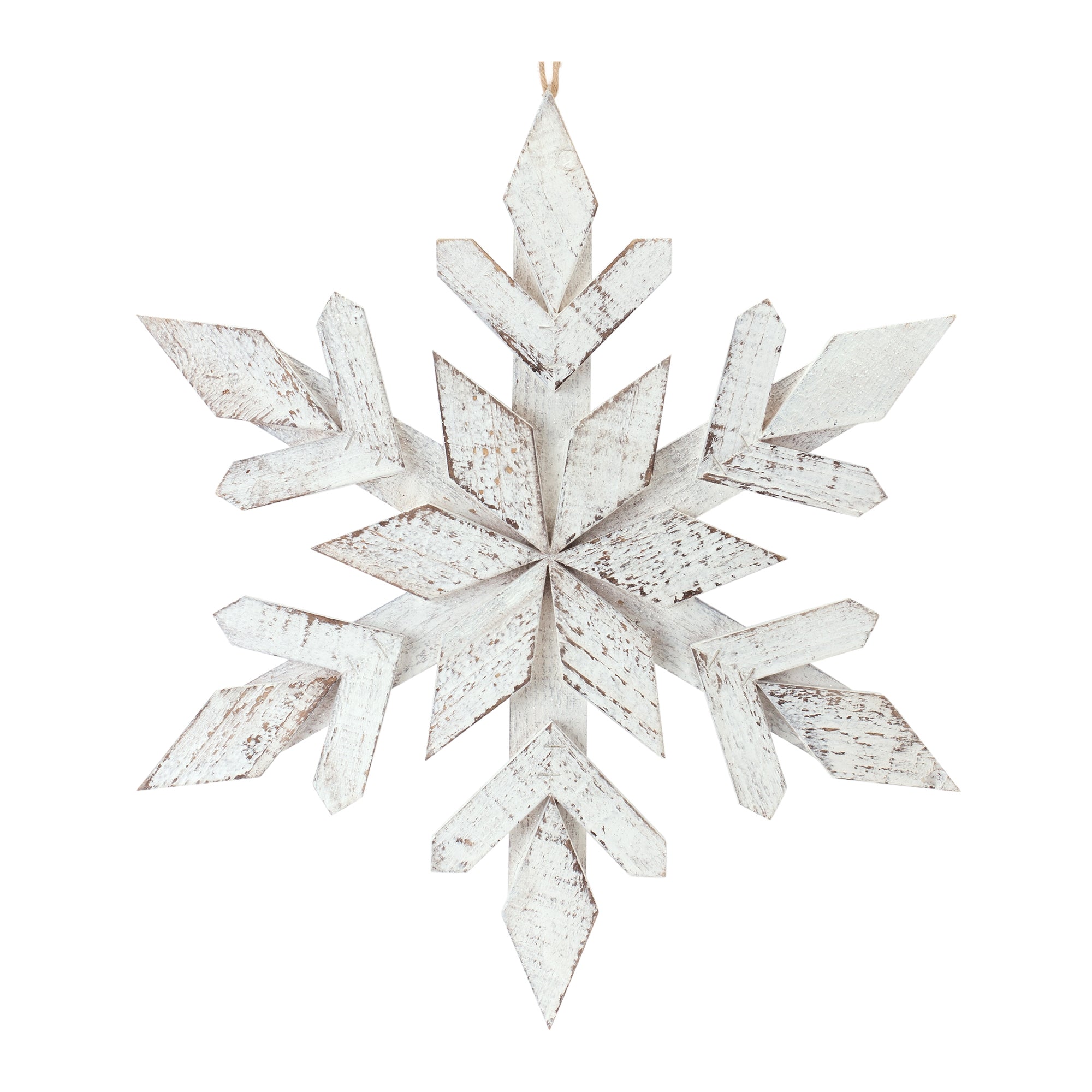 White Washed Wooden Snowflake Ornament (Set of 6)