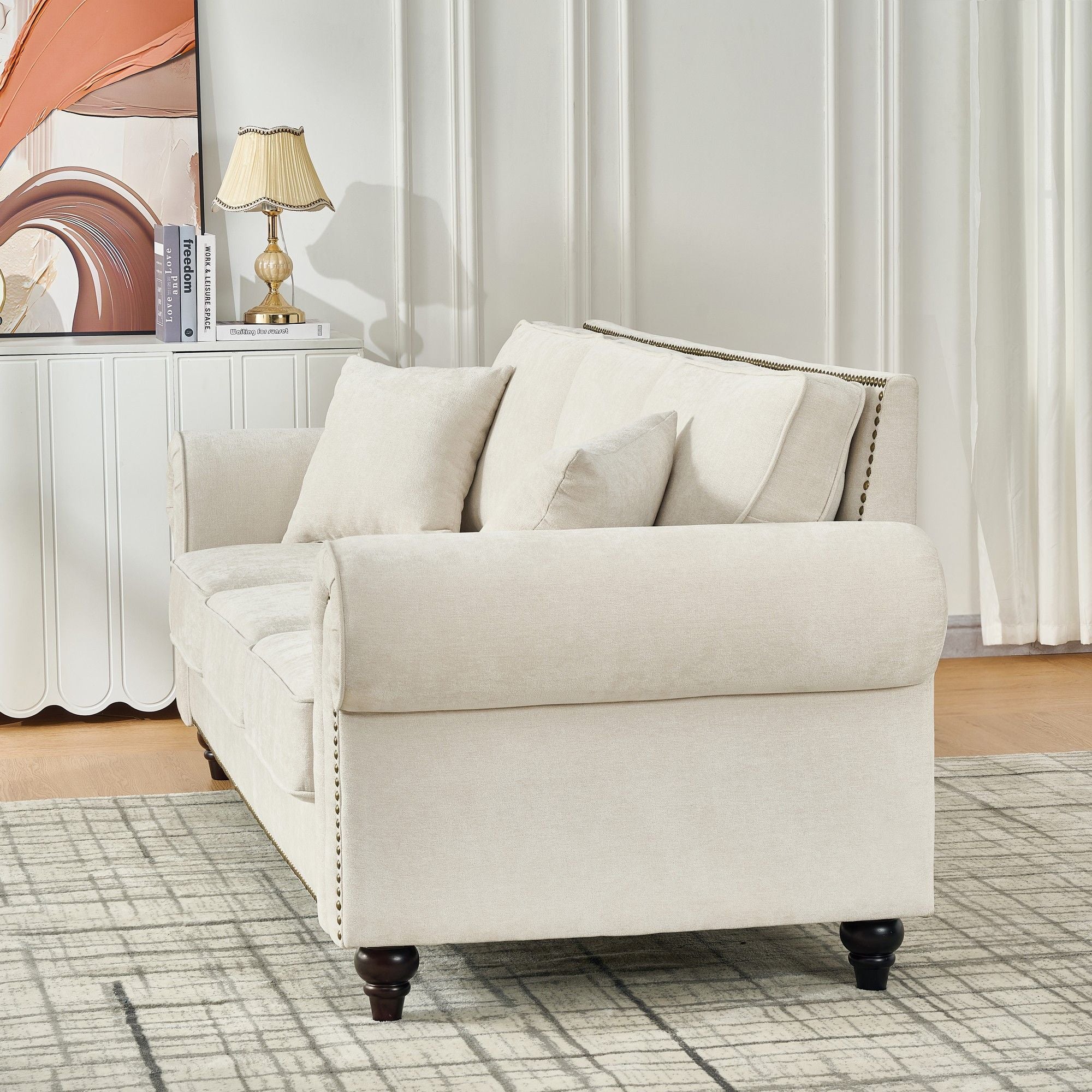 2 Seater Sofa With Rolled Arms, Tufted Upholstered Couch