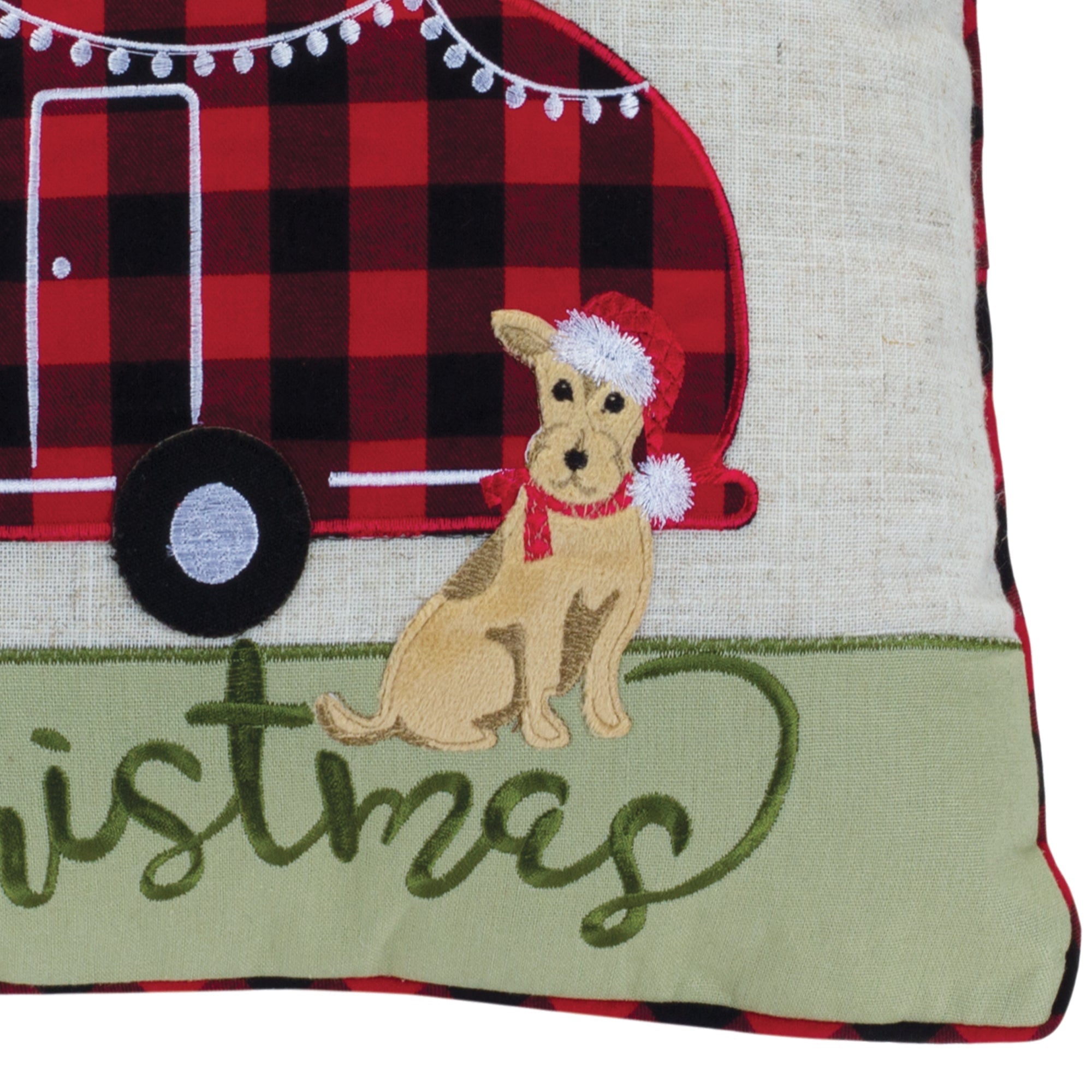 Embroidered Camper Christmas with Dog Throw Pillow 15"SQ