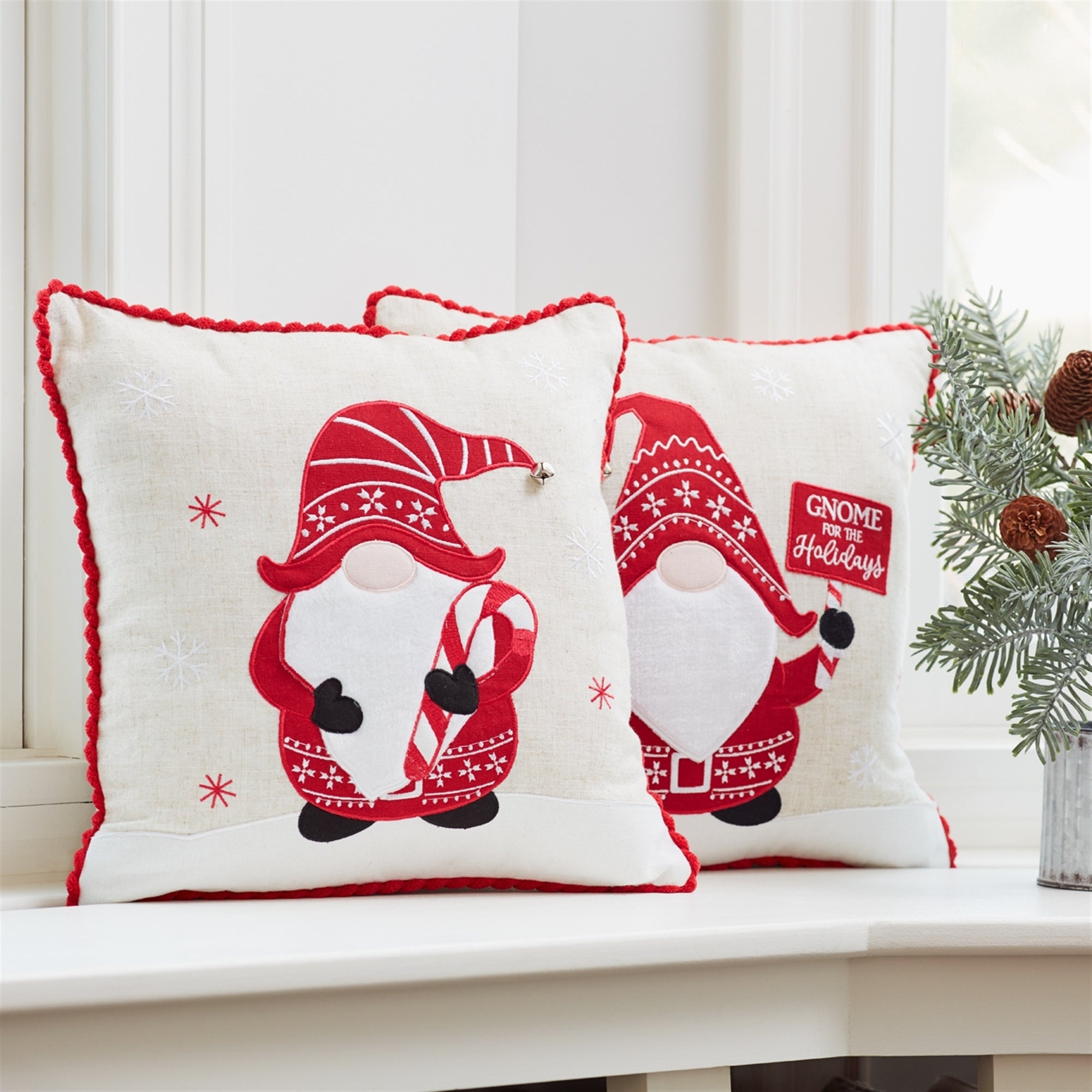 Embroidered Gnome and Nordic Snowflake Pillow (Set of 2)
