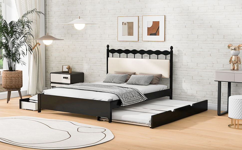 Storage Platform Bed With 2 Big Drawers & Trundle
