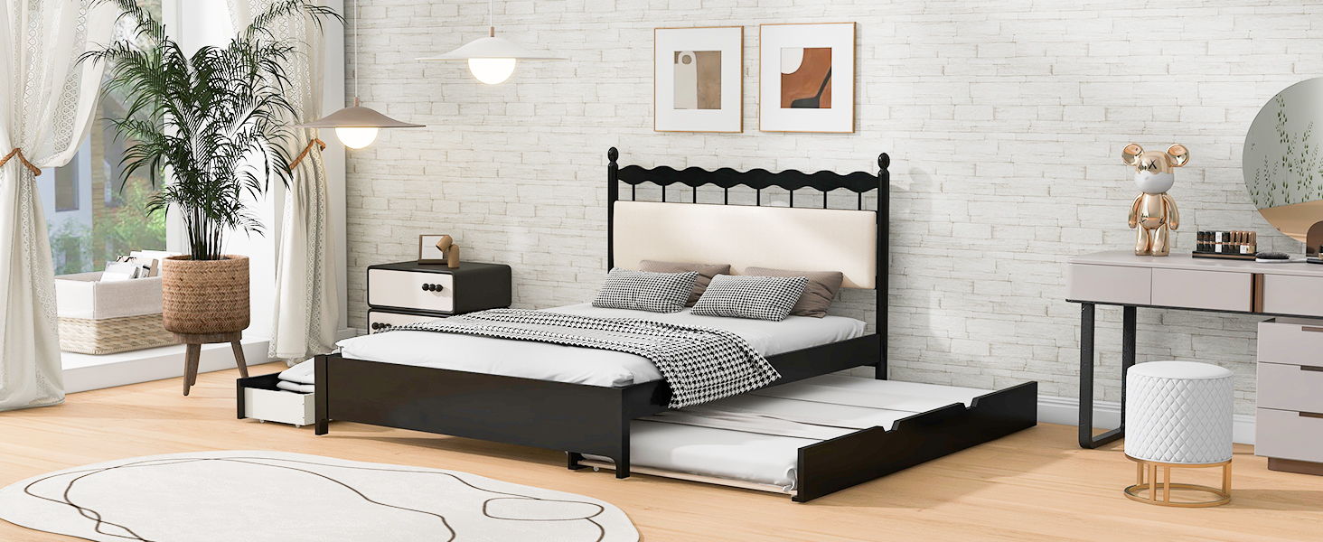 Storage Platform Bed With 2 Big Drawers & Trundle