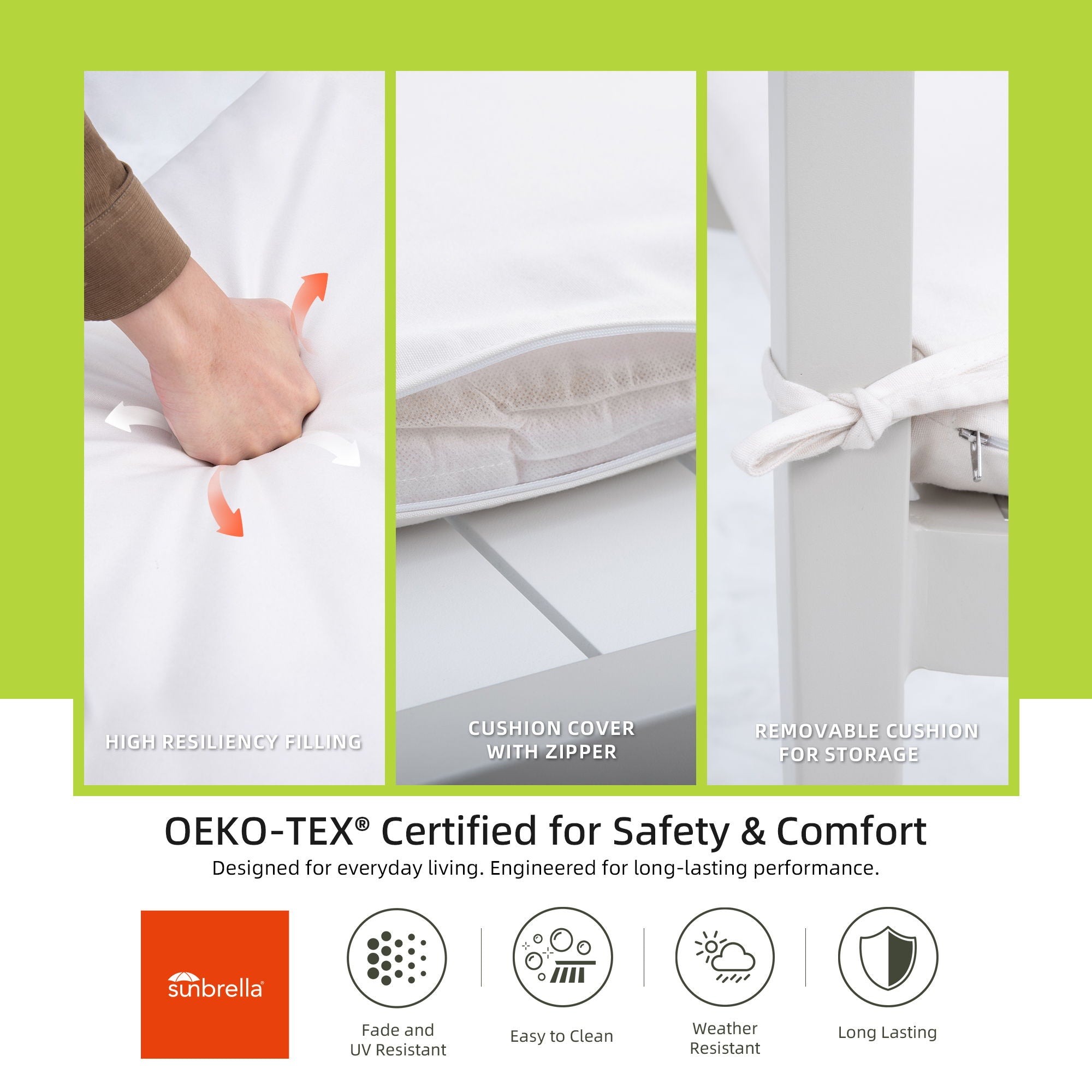 Outdoor Patio Stationary Dining Chairs With Outdoo Grade Sunbrella Fabric Cushions, Tapered Feet (Set of 4) - Grayish