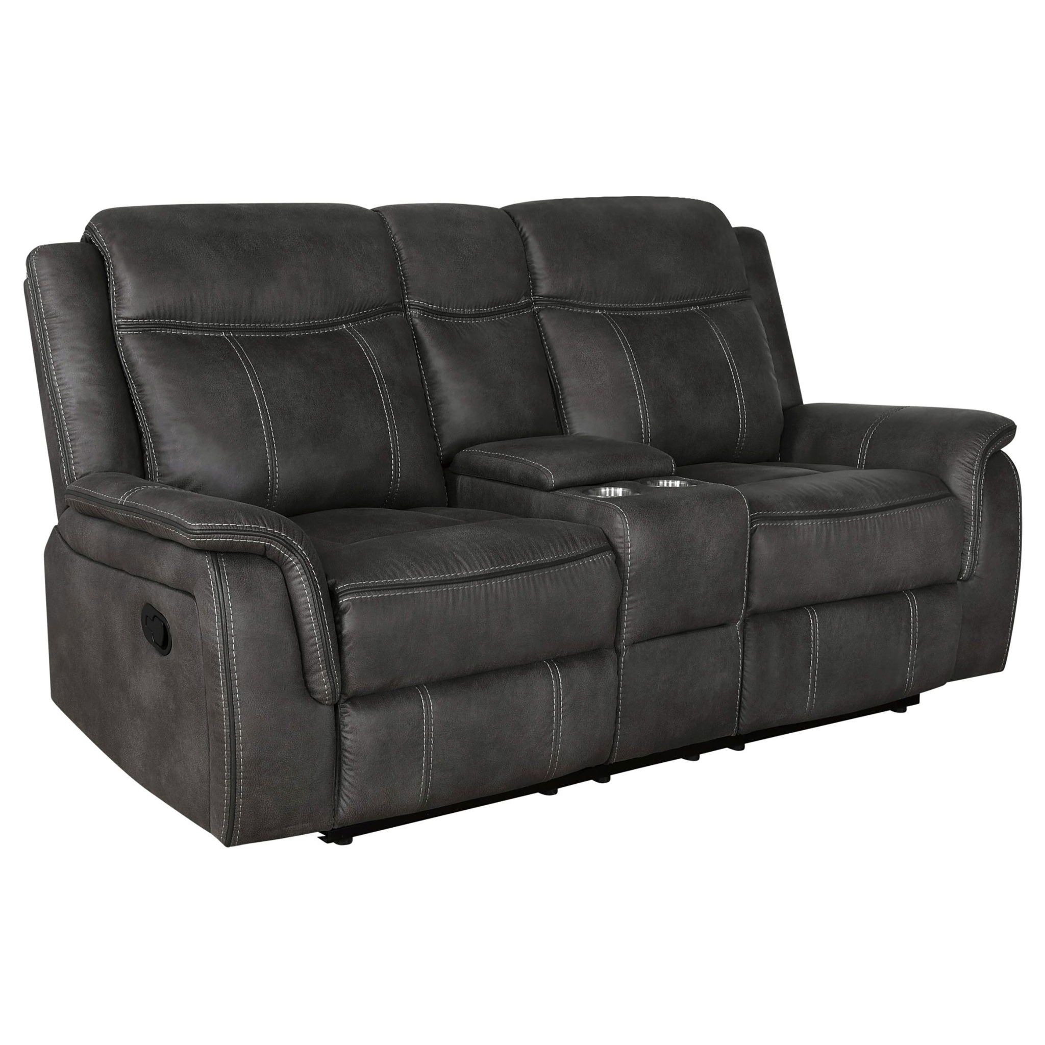 Franklin - Upholstered Padded Arm Reclining Loveseat With Center Console - Charcoal