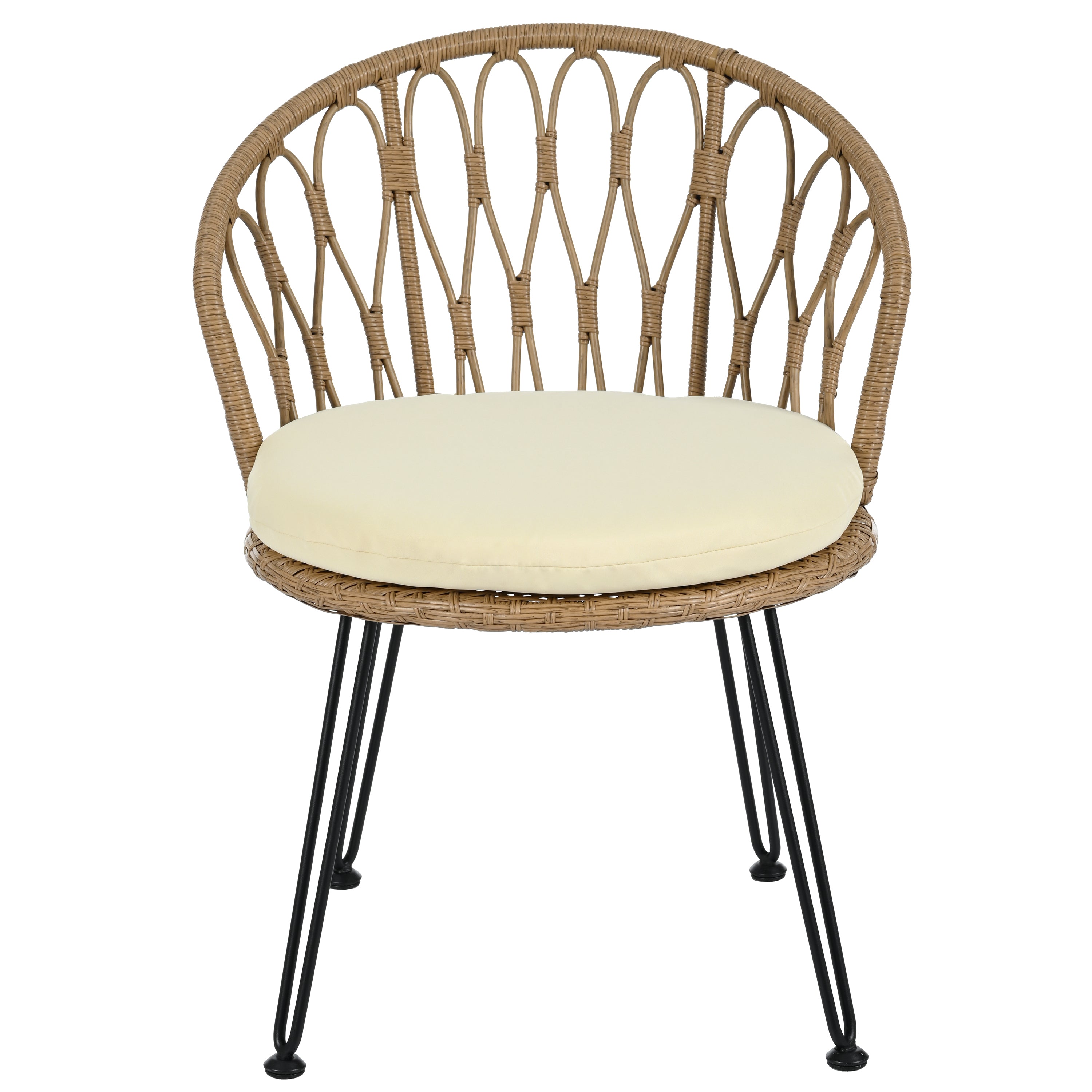 U_STYLE Outdoor Leisure Set, 2 Rattan Single Chairs with Glass Round Table